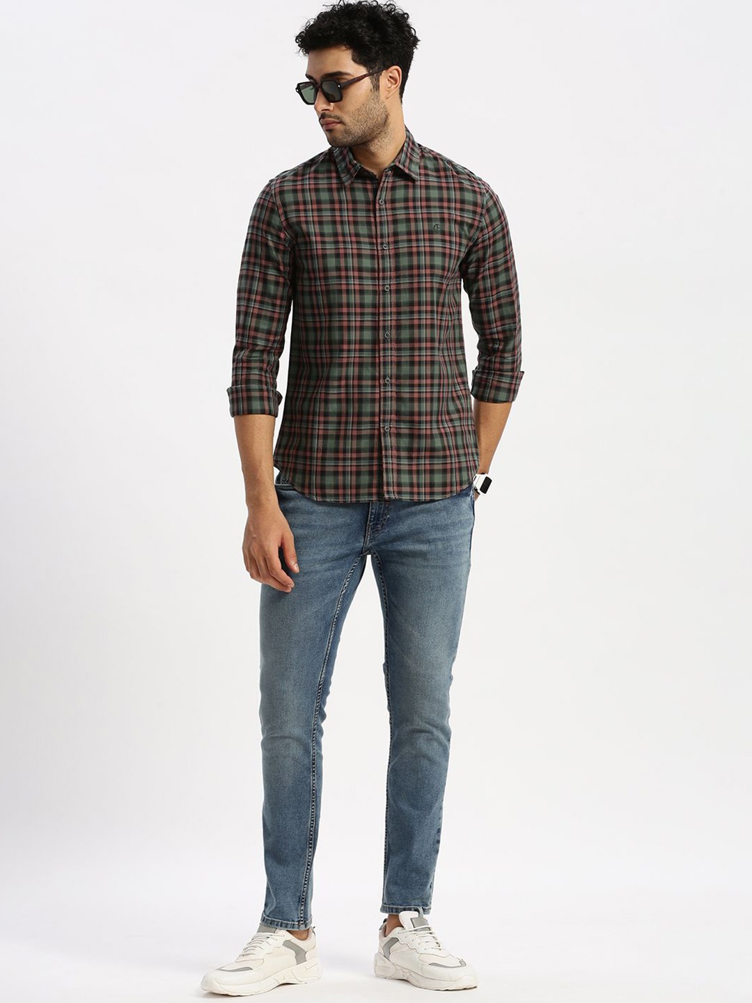 

Grit and Flair Men Slim Fit Tartan Checks Opaque Checked Casual Shirt, Coral