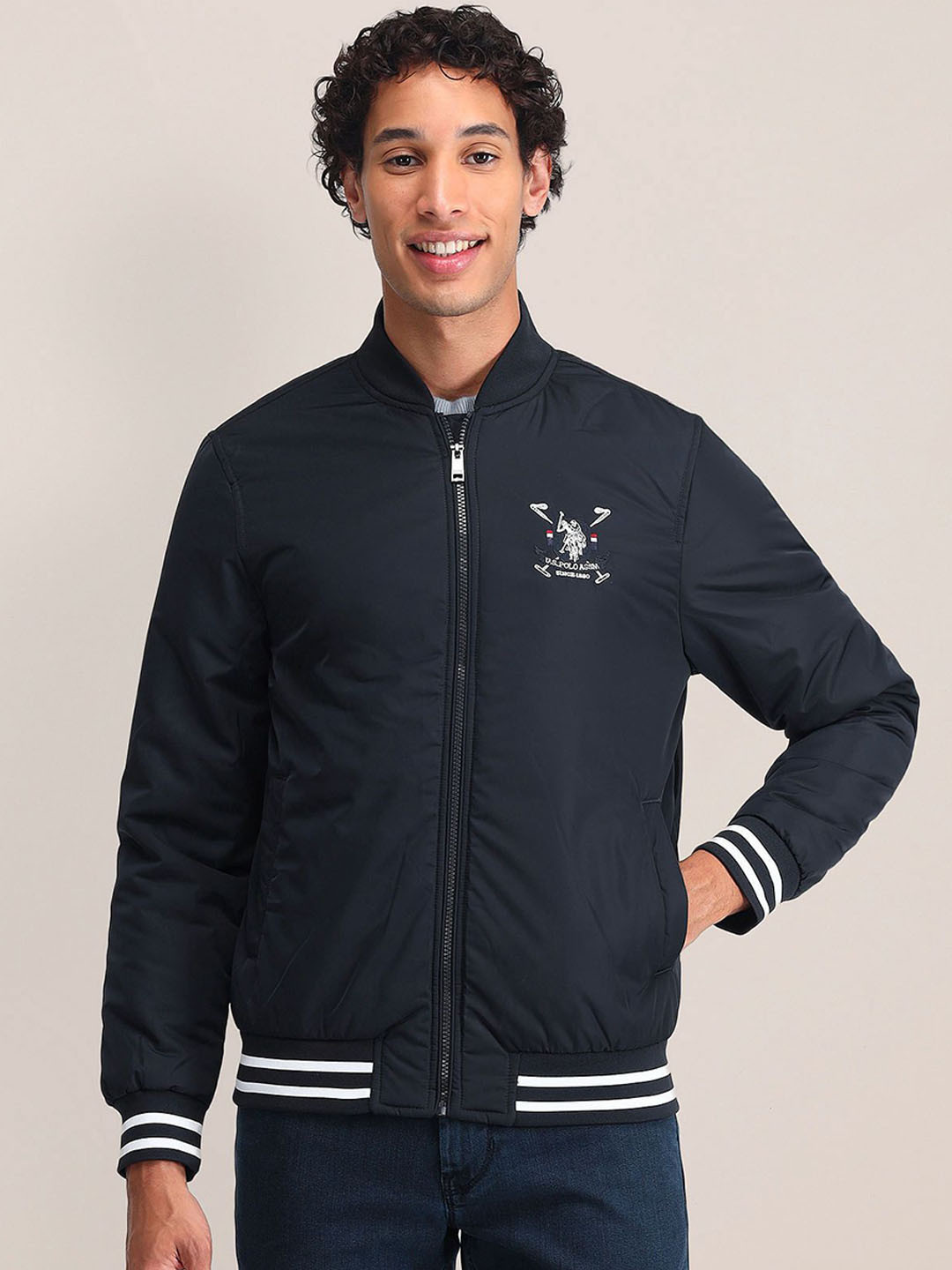 

U.S. Polo Assn. Men Bomber with Embroidered Jacket, Blue