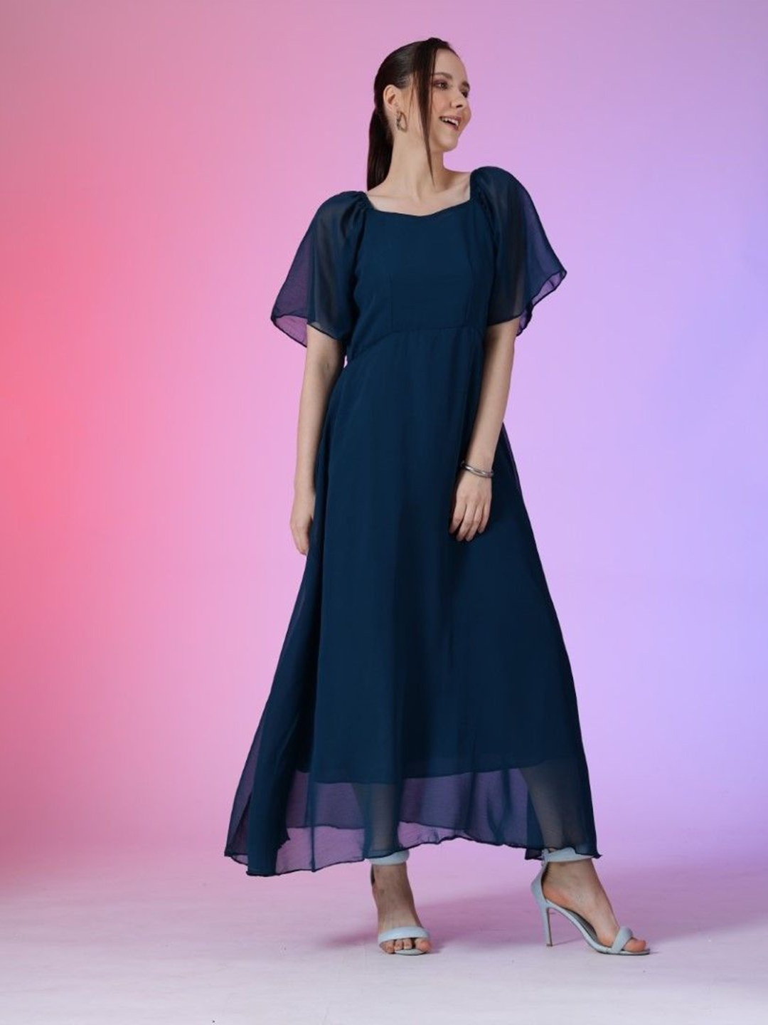 

Femvy Women A-Line Maxi Dress, Blue