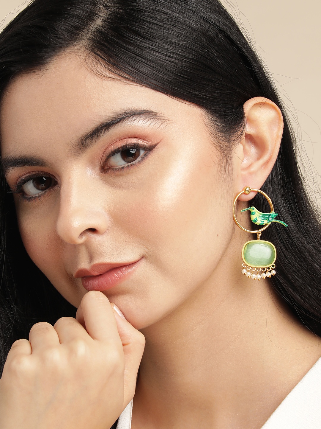 

Anouk Gold-Plated Beaded Contemporary Drop Earrings, Green