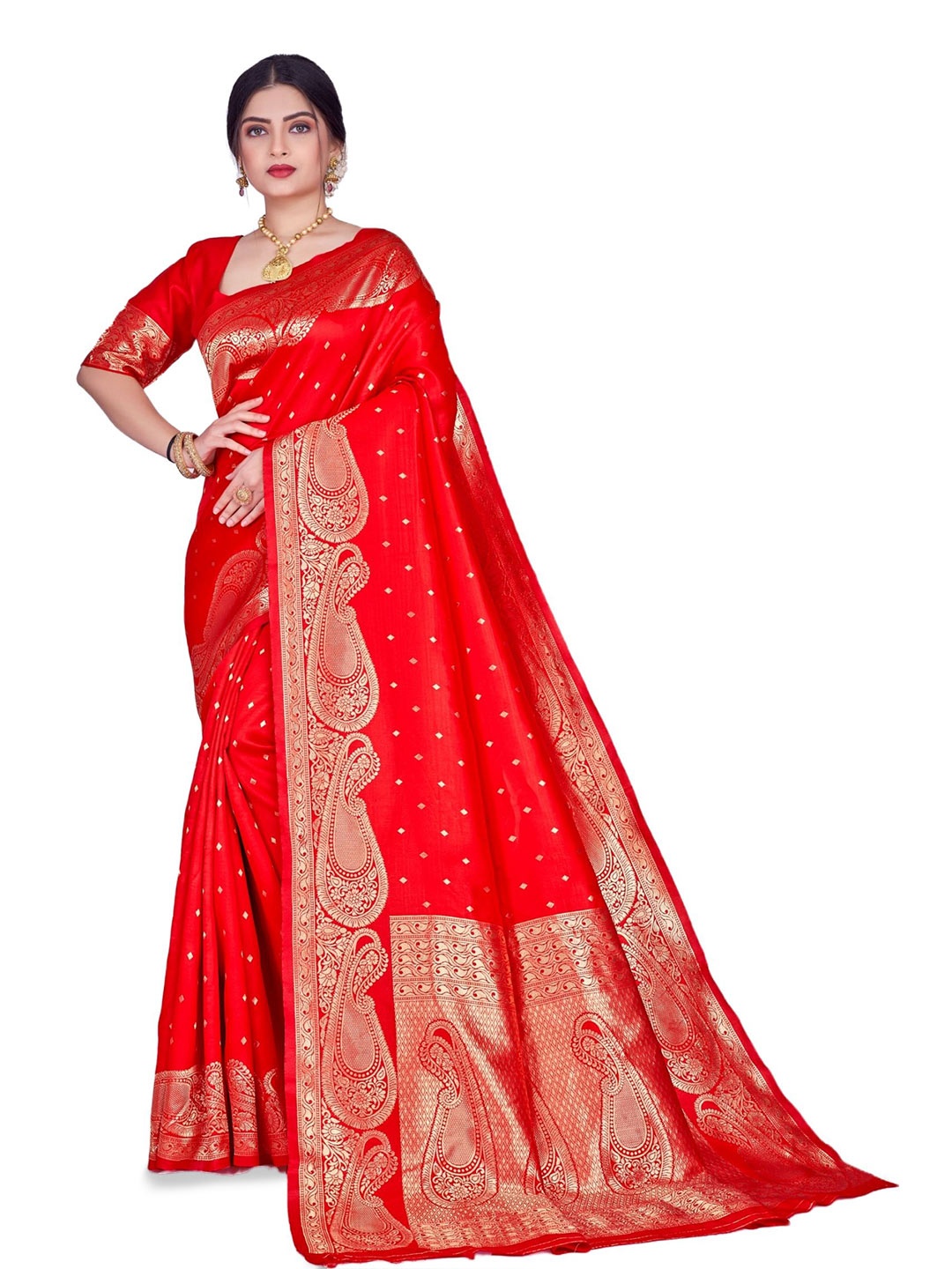 

SHRIMAY Woven Design Art Silk Banarasi Saree, Red