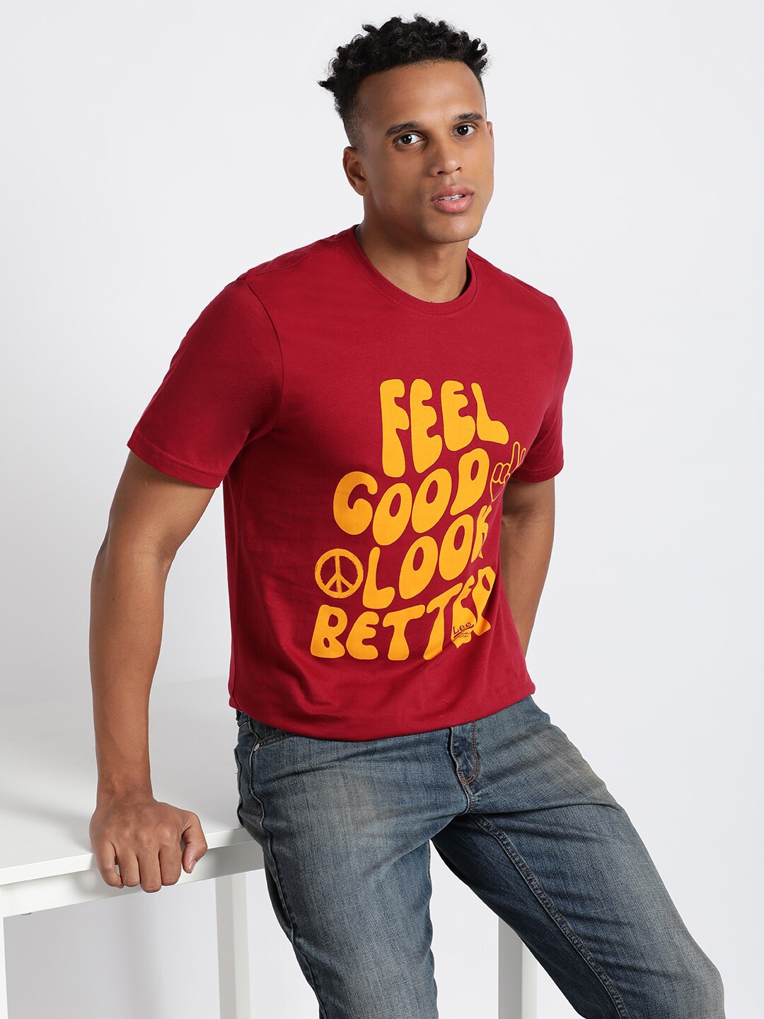 

Lee Typography Printed Slim Fit Cotton T-Shirt, Red