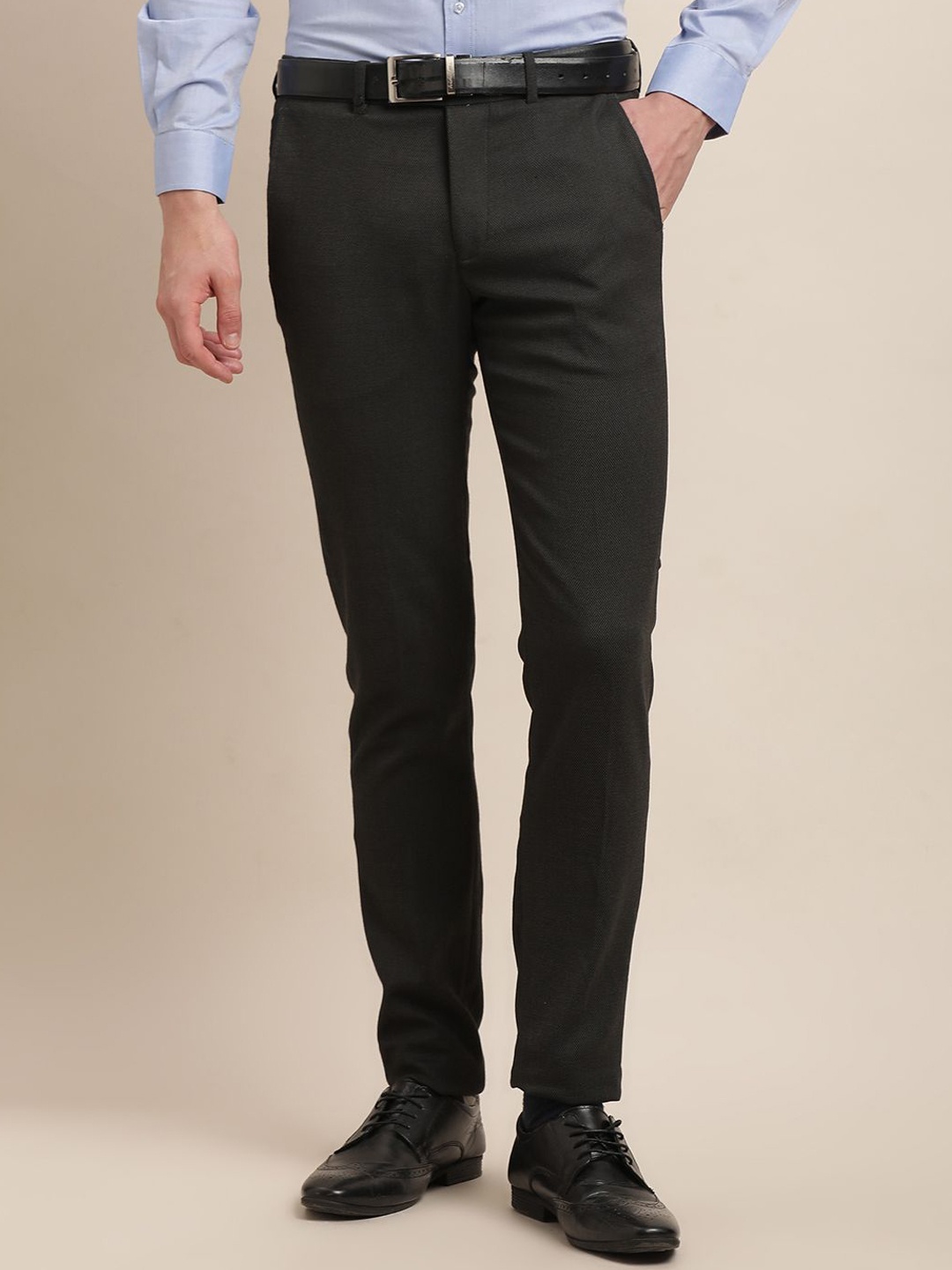 

Turtle Men Tailored Skinny Fit Mid-Rise Formal Trousers, Black