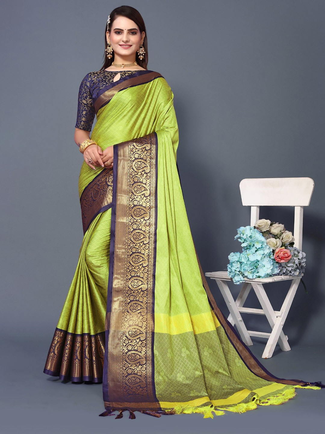 

LeeliPeeri Designer Woven Design Zari Silk Blend Saree, Sea green