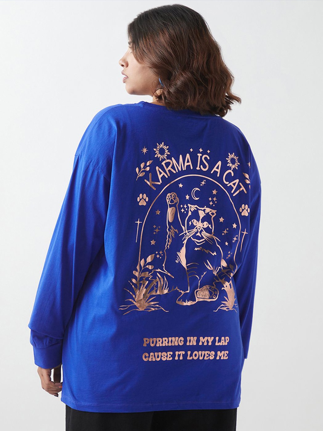 

Bewakoof Plus Women Printed T-shirt, Blue