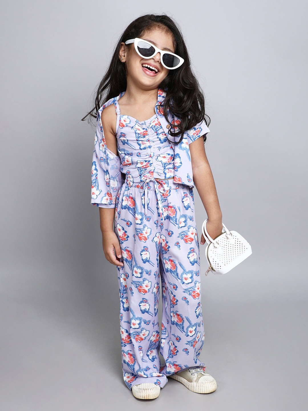 

taffykids Girls Printed Top with Trousers, Purple