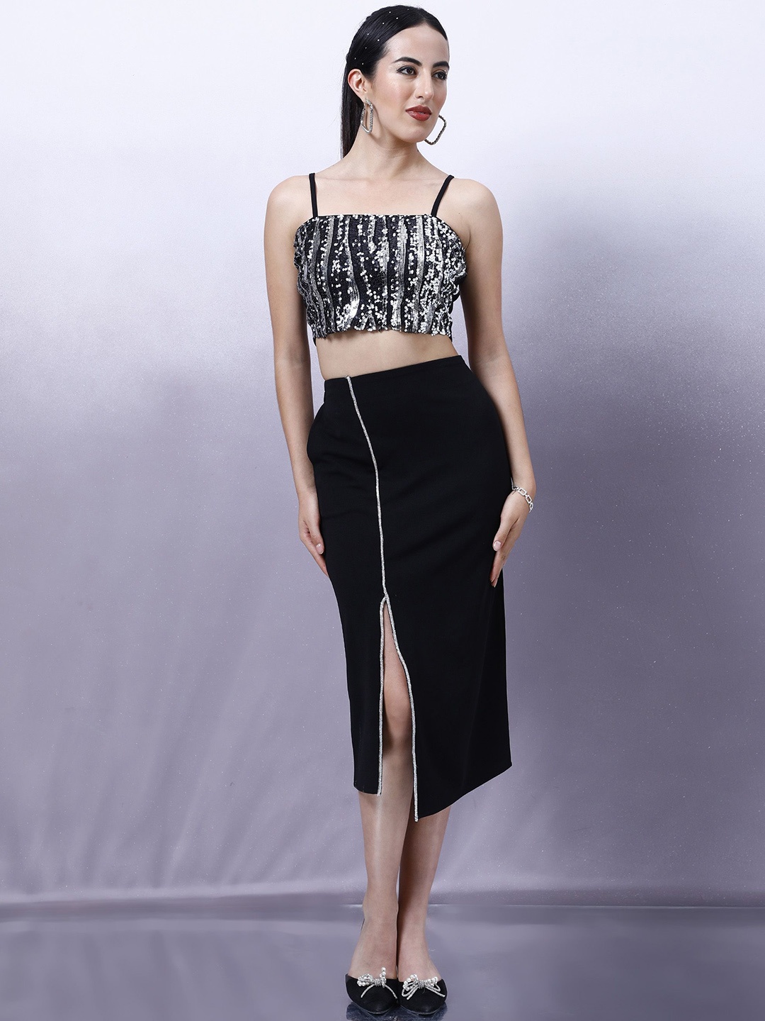

Shally Bhasin by Athena Women Embellished Front Slit Pencil Skirt, Black