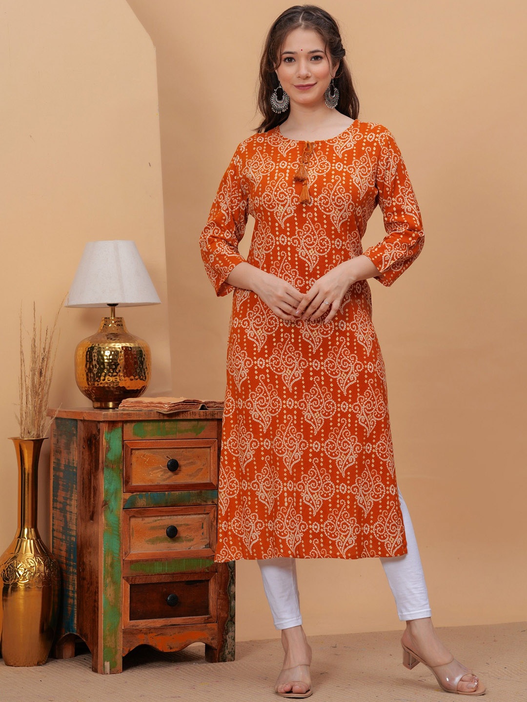 

PHYSIL Women Floral Checked Gotta Patti Kurta, Mustard