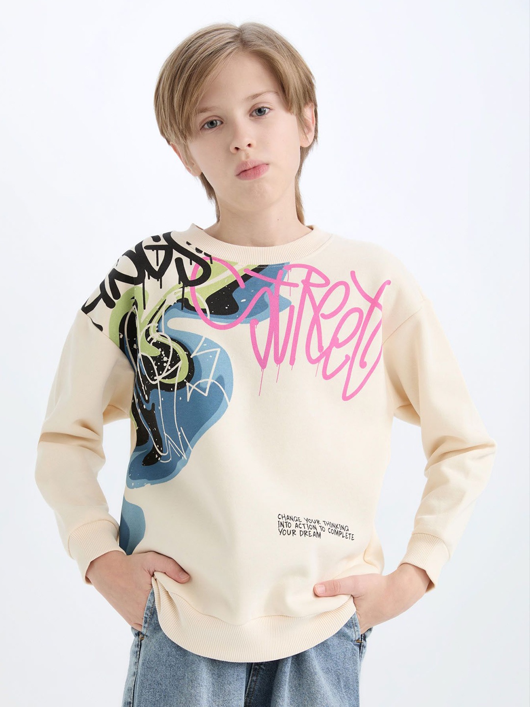 

DeFacto Boys Printed Pullover, Beige