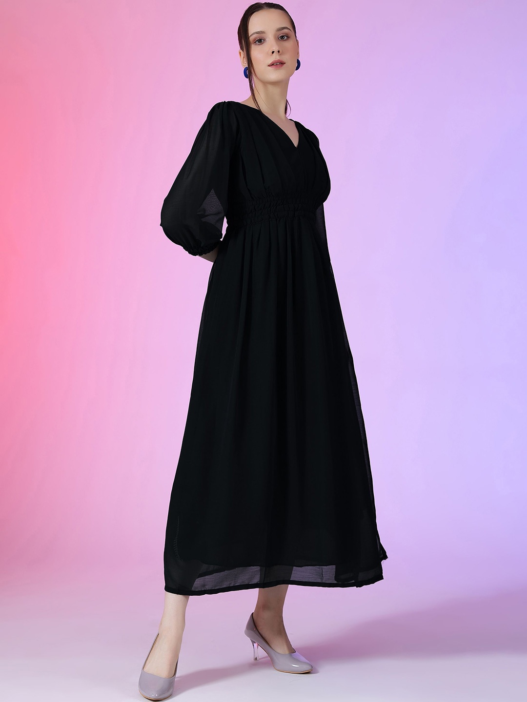 

Raiyani Enterprise Women V-neck Fit & Flare Maxi Dress, Black