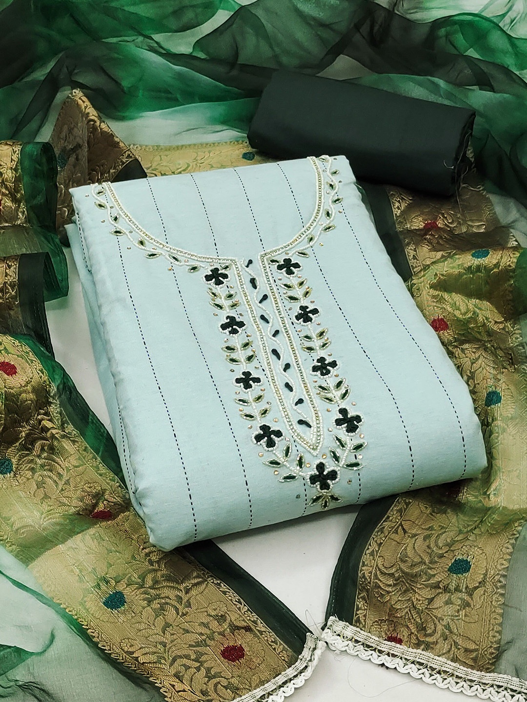 

Maroosh Embellished Unstitched Dress Material, Sea green