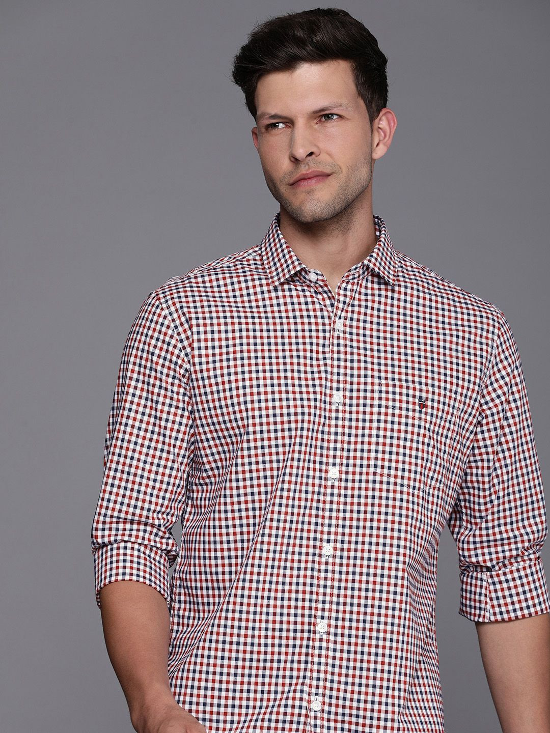 

Louis Philippe Sport Pure Cotton Slim Fit Checked Casual Shirt, Red