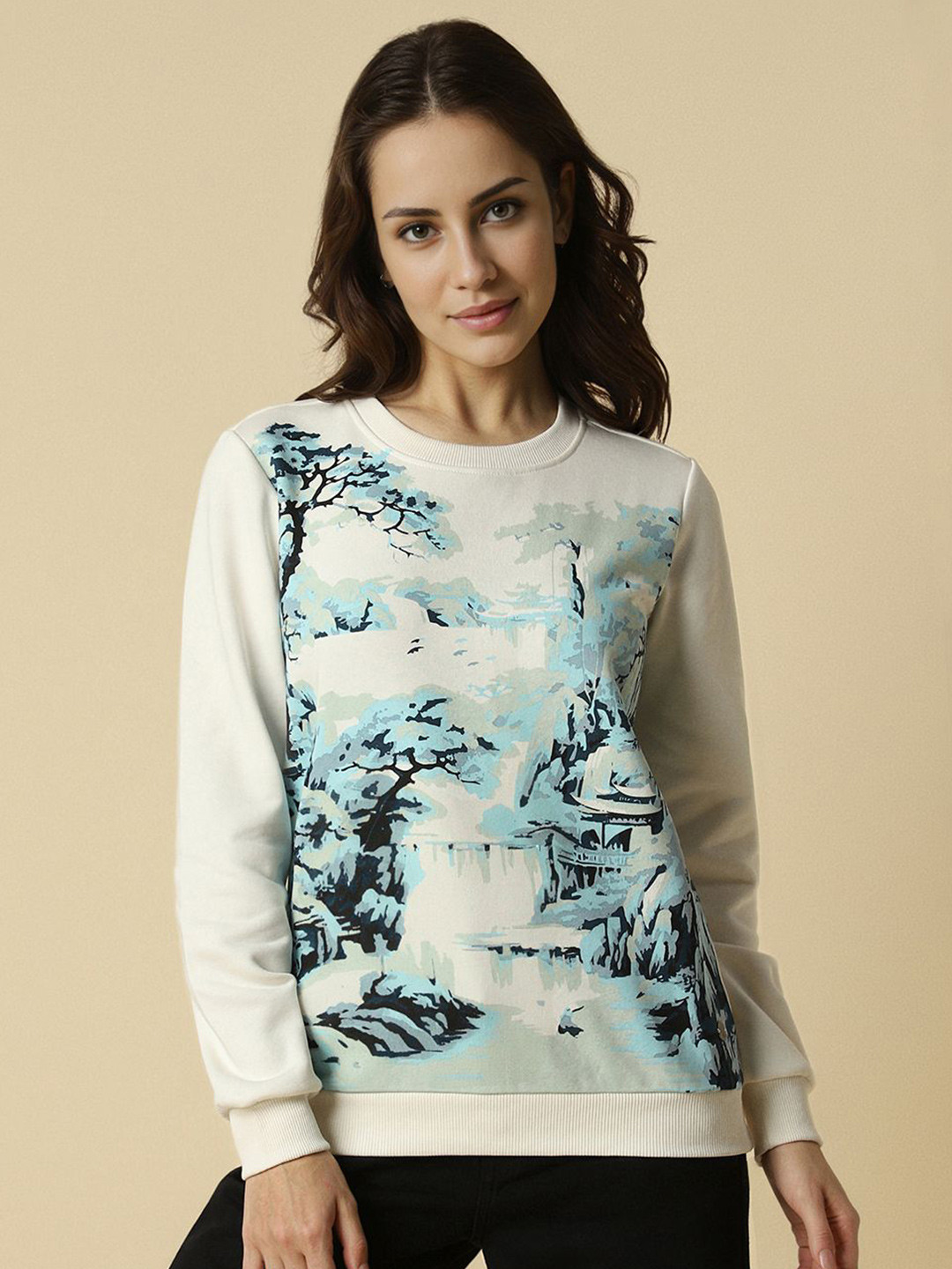 

Allen Solly Woman Printed Pullover Sweatshirt, White