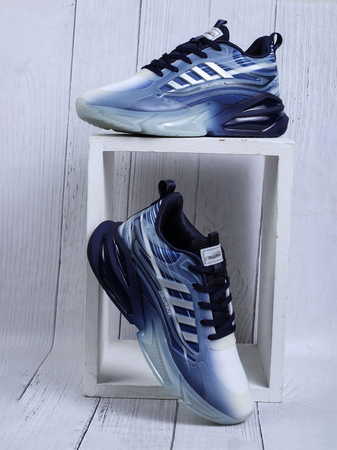 

Columbus Men Mesh Lace-Ups Running Non-Marking Shoes, Navy blue