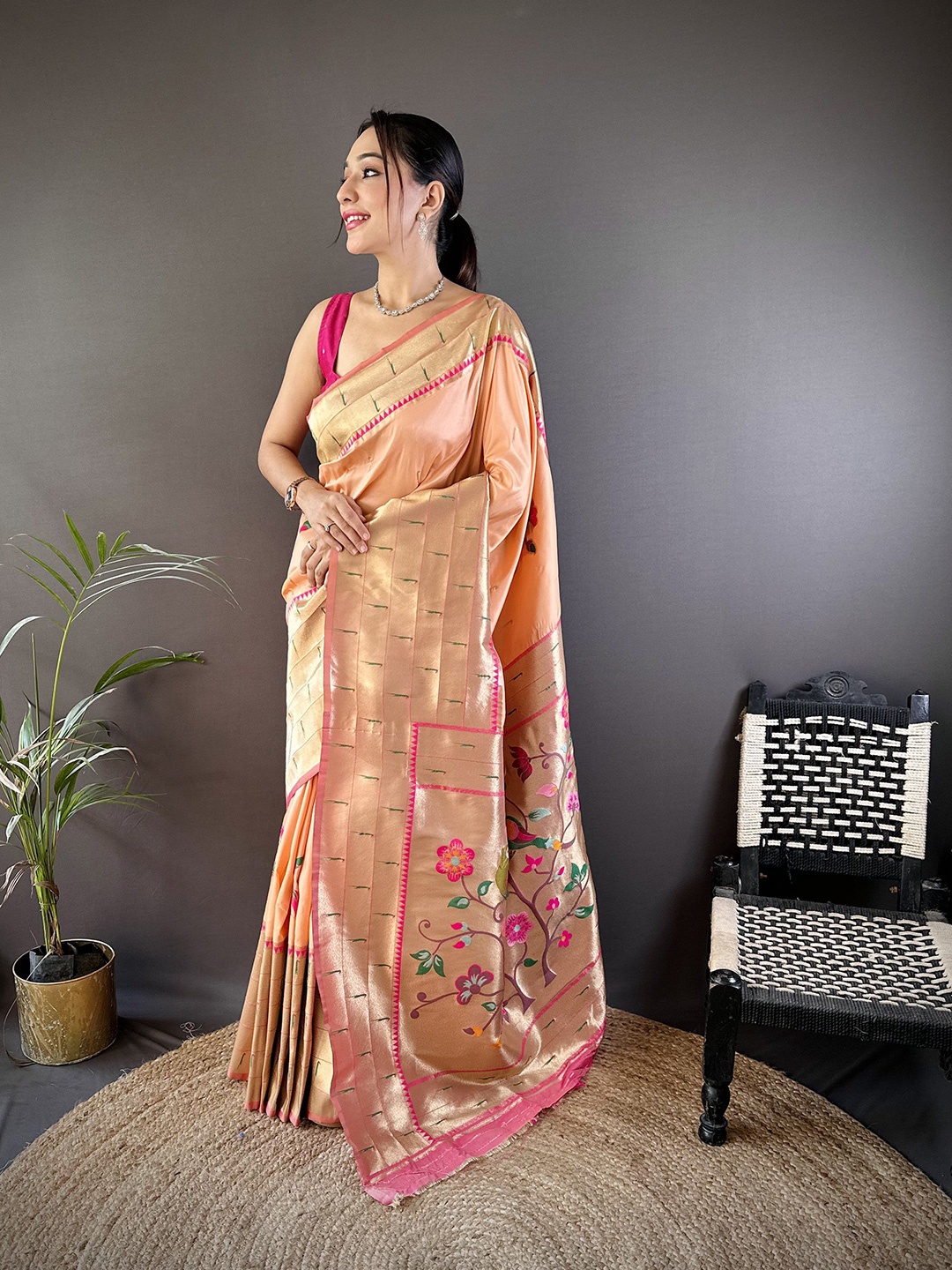 

LeeliPeeri Designer Woven Design Zari Silk Blend Banarasi Saree, Peach