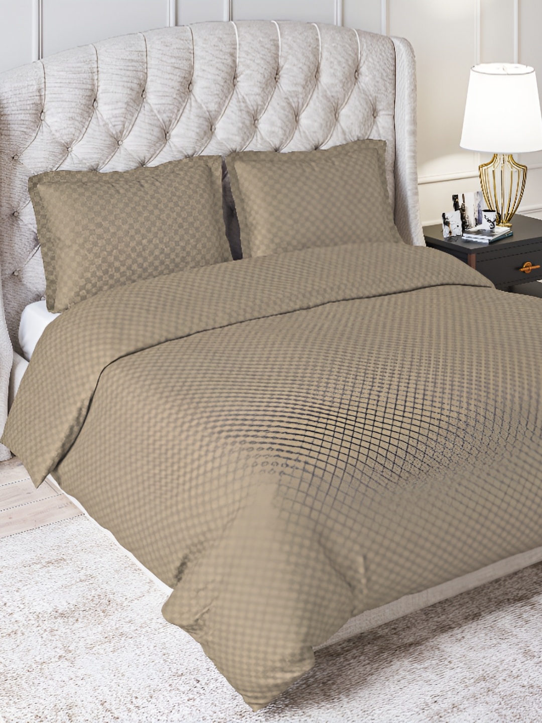 

Trance Home Linen Zippered King Duvet Cover with 2 Pillow Covers, Khaki