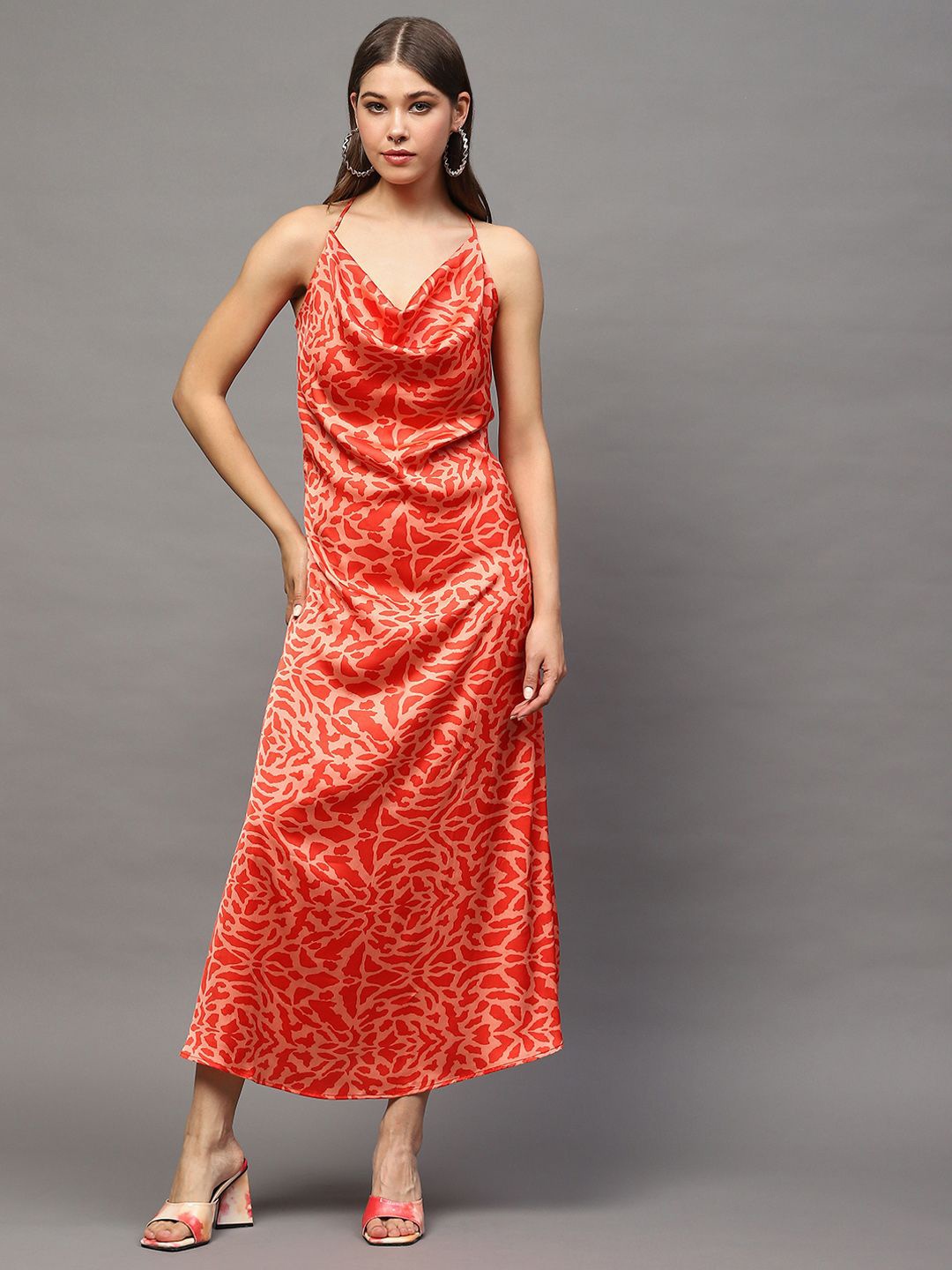 

StyleCast X SERA Animal Print Satin A-Line Maxi Dress, Red