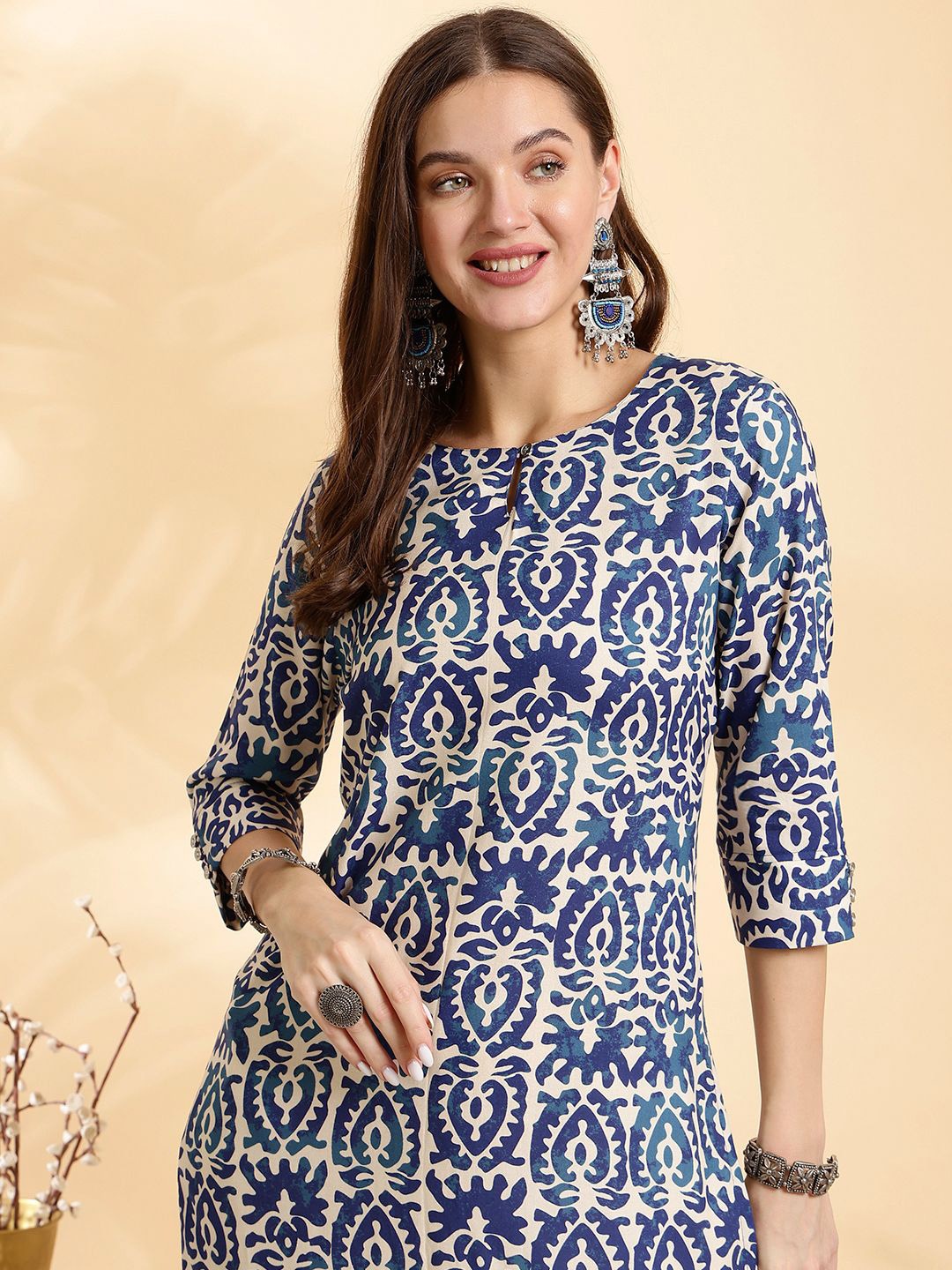 

Anouk Women Ethnic Motifs Printed Thread Work Kurta, Blue