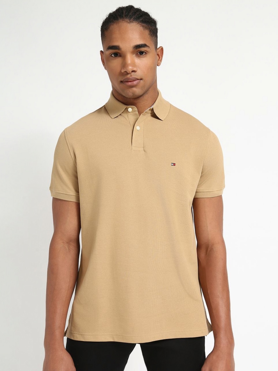 

Tommy Hilfiger Men Solid Polo Collar Cotton T-shirt, Beige