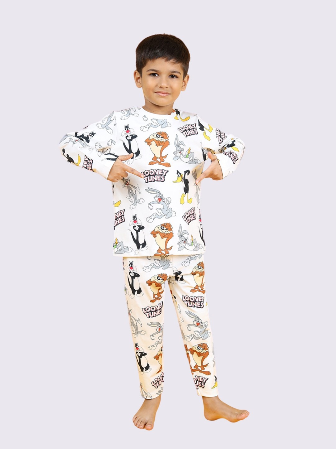

YK X Minute Mirth Boys Printed Night suit, White