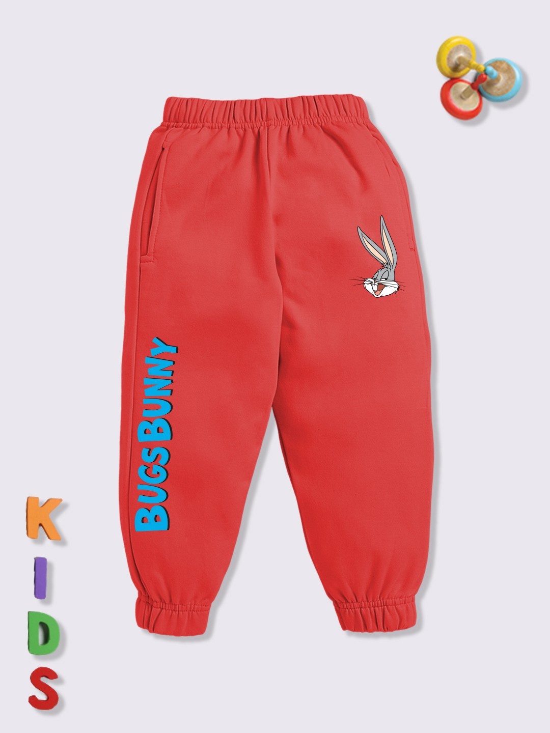 

YK X Minute Mirth Boys Bugs Bunny Printed Joggers, Red