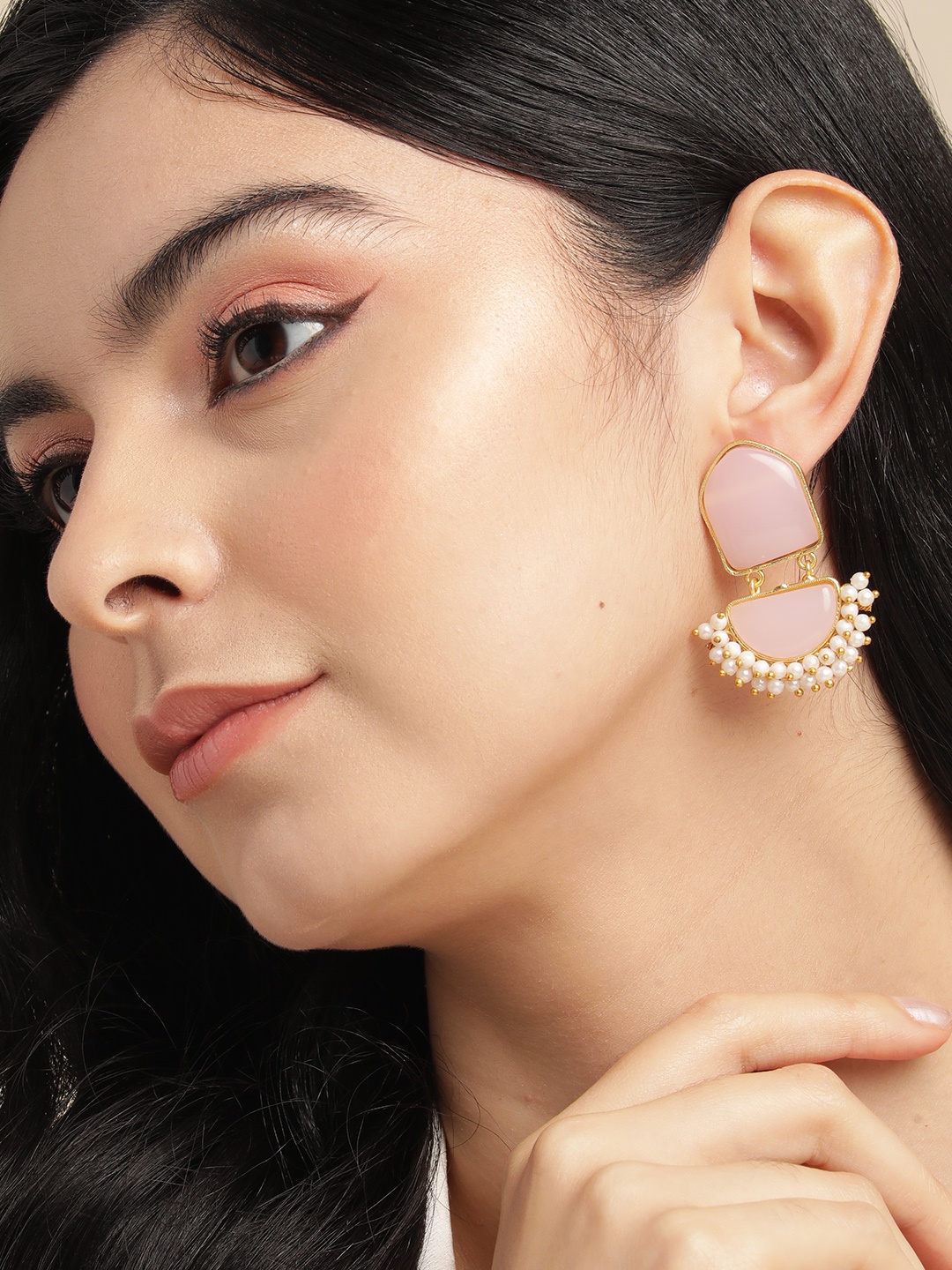 

Anouk Gold-Plated Beaded Contemporary Drop Earrings, Pink