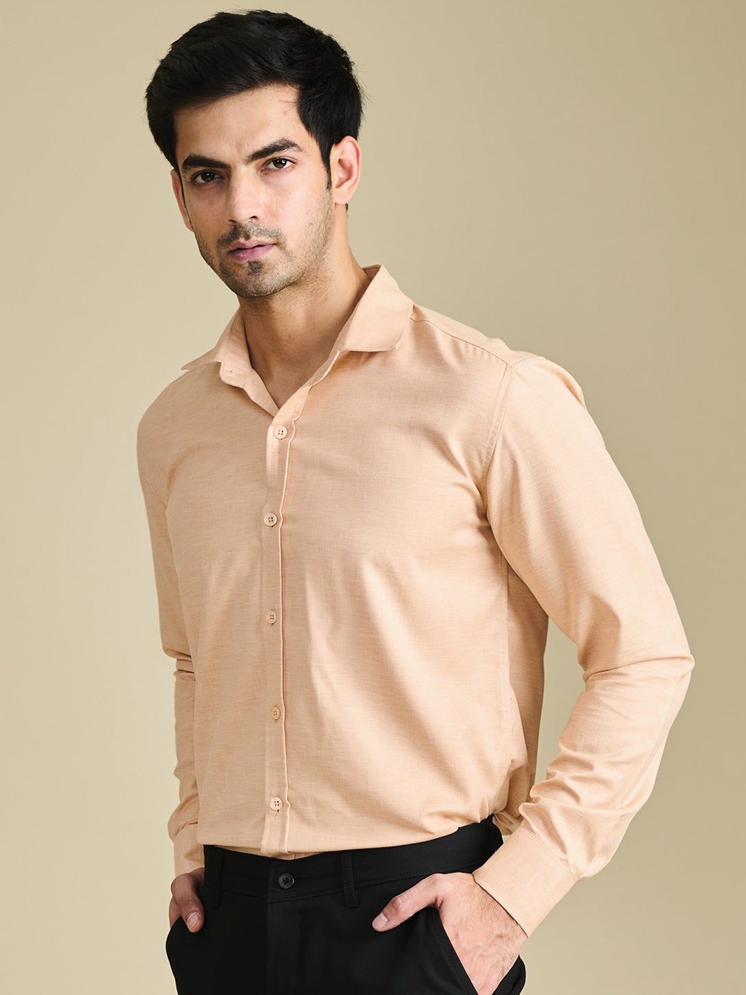 

Beyours Men Classic Opaque Casual Shirt, Cream