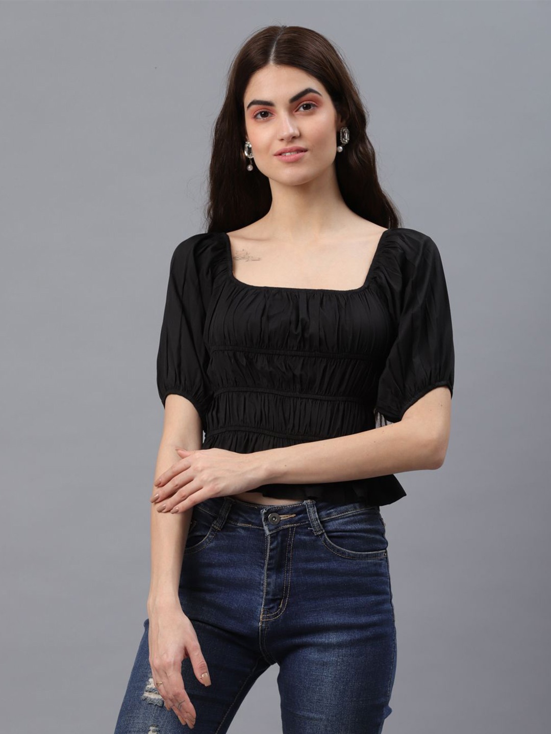 

all about you Puff Sleeve Crop Top, Black