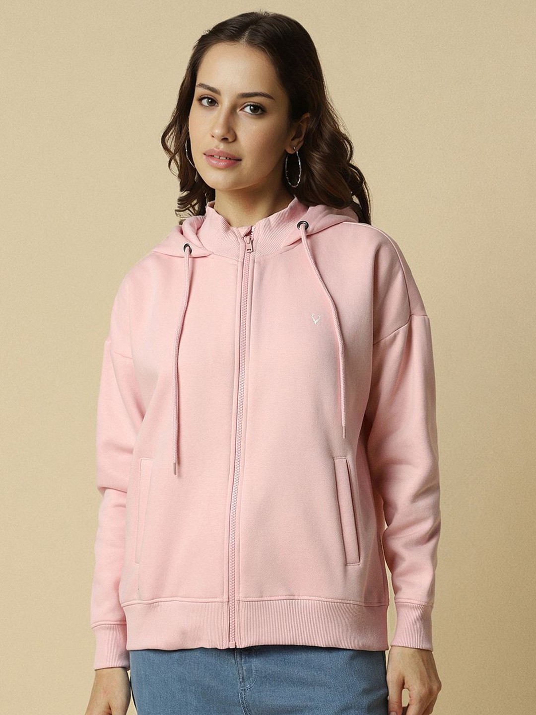 

Allen Solly Woman Women Hooded Front-Open Sweatshirt, Pink