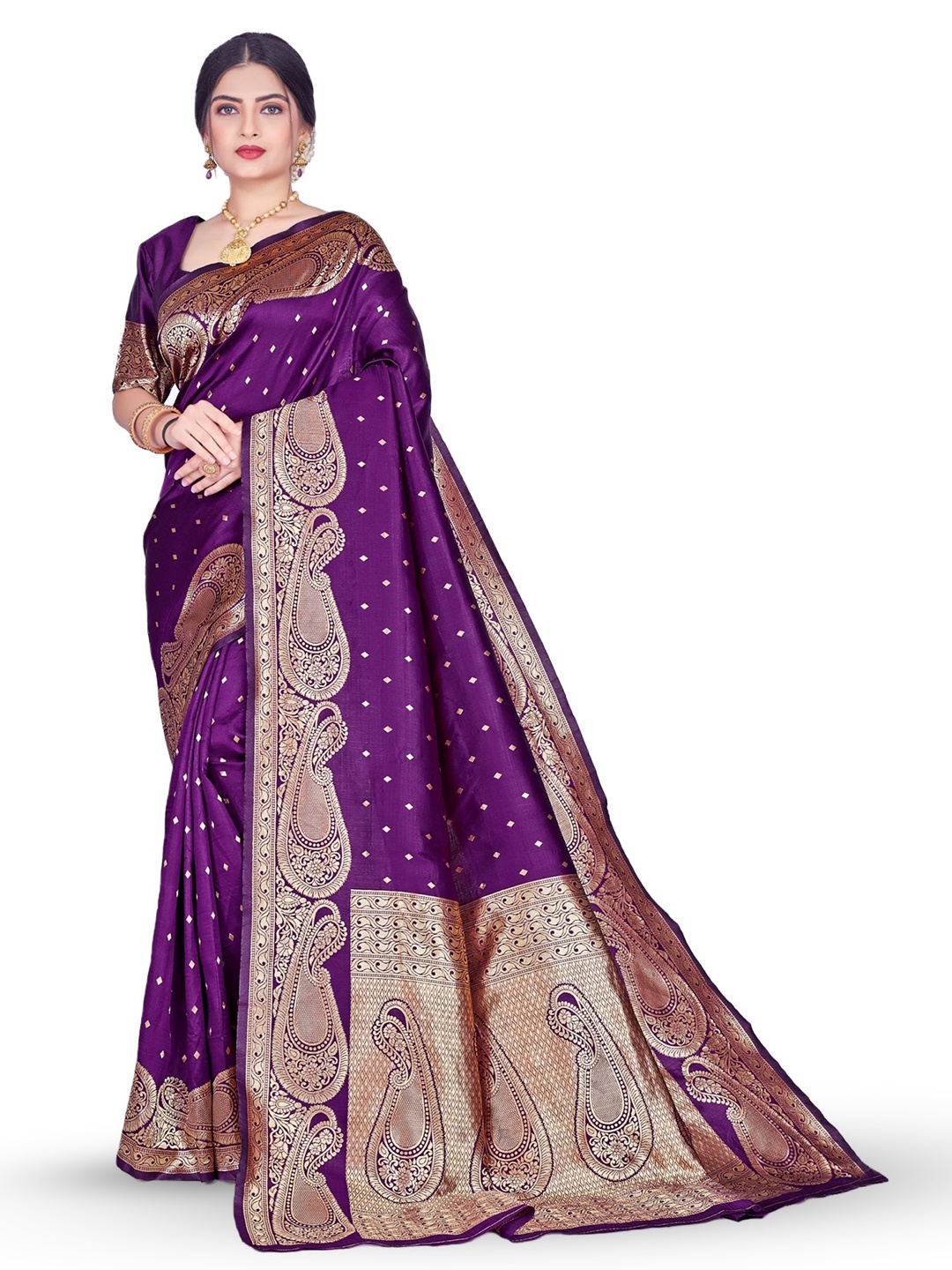

SHRIMAY Ethnic Motifs Art Silk Banarasi Saree, Purple
