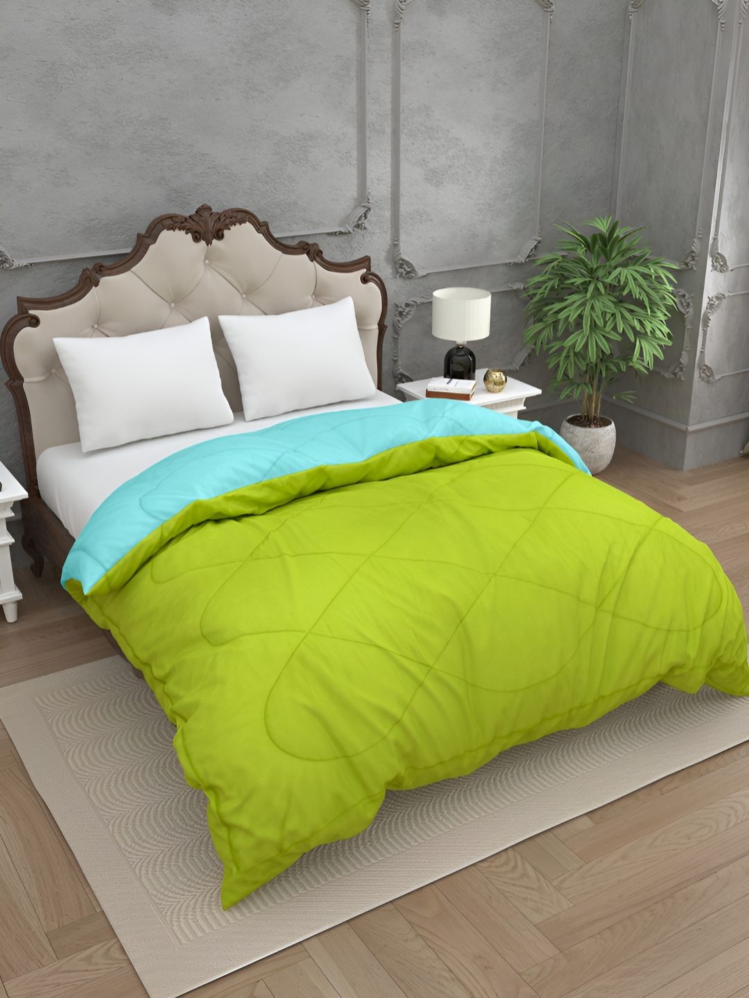 

BED-SHEET.COM Blue & Green Microfiber Mild Winter 300 GSM Double Bed Comforter