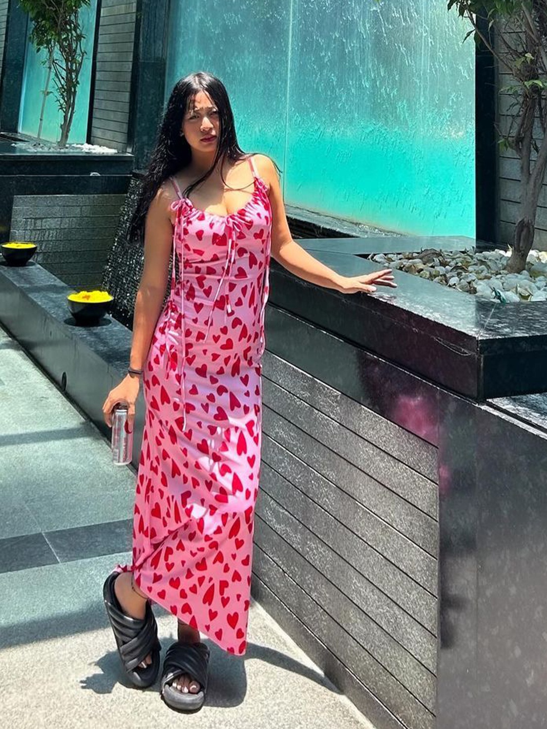 

TANDUL Print Flutter Sleeve Maxi Dress, Pink