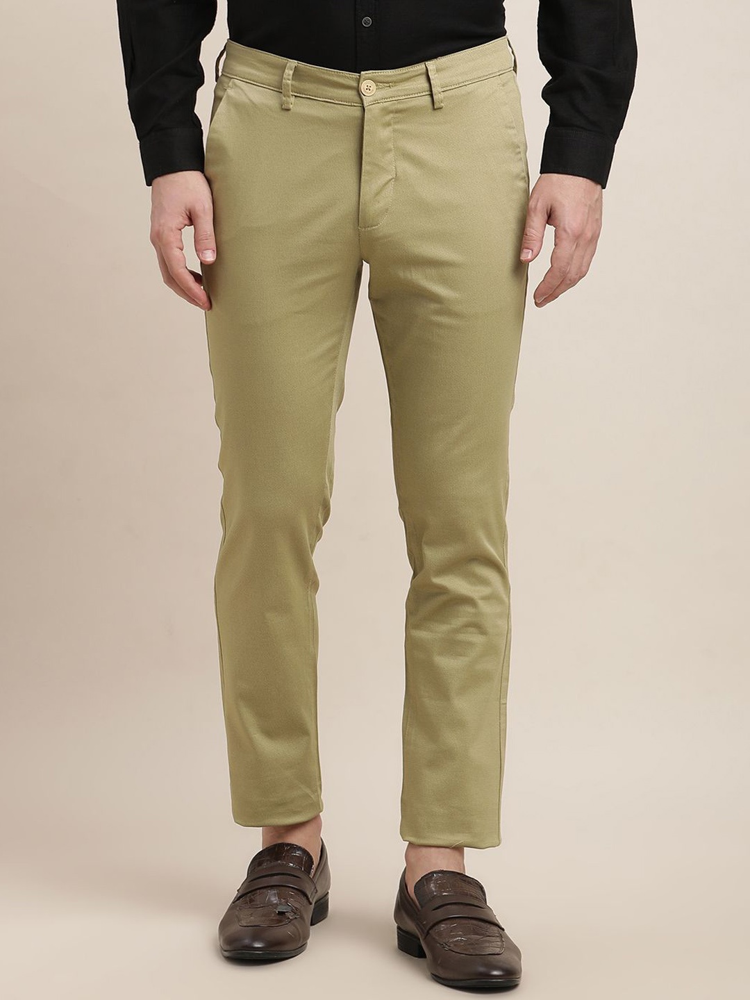 

Turtle Men Printed Relaxed Tapered Fit Mid Rise Chinos Trousers, Beige