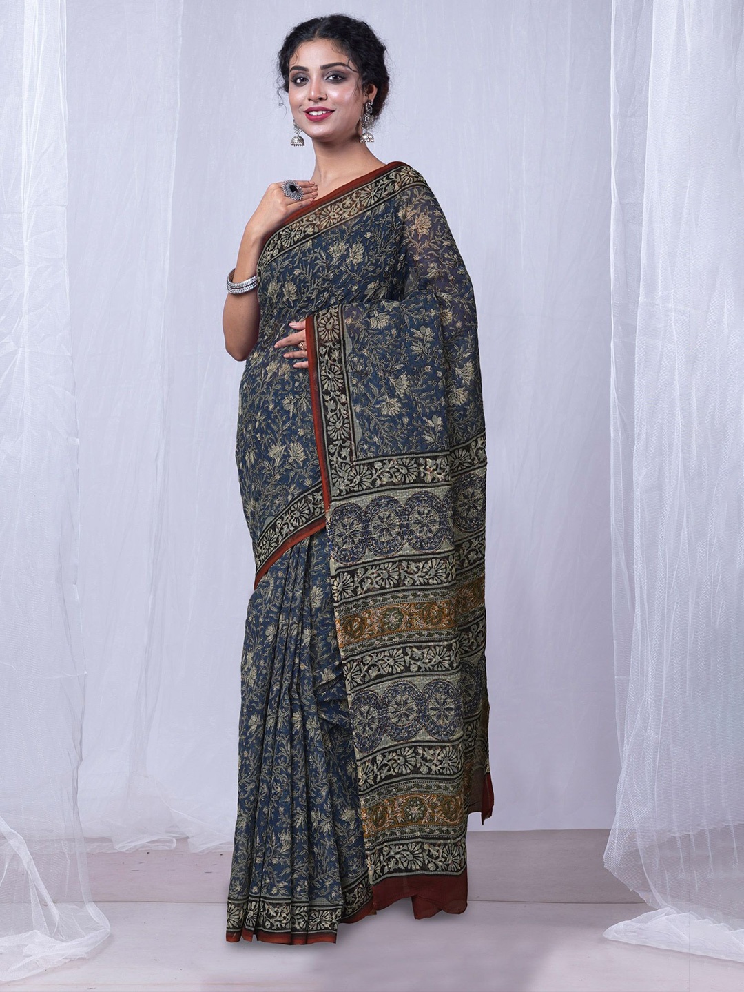 

Unnati Silks Printed Handloom Kota Saree, Blue