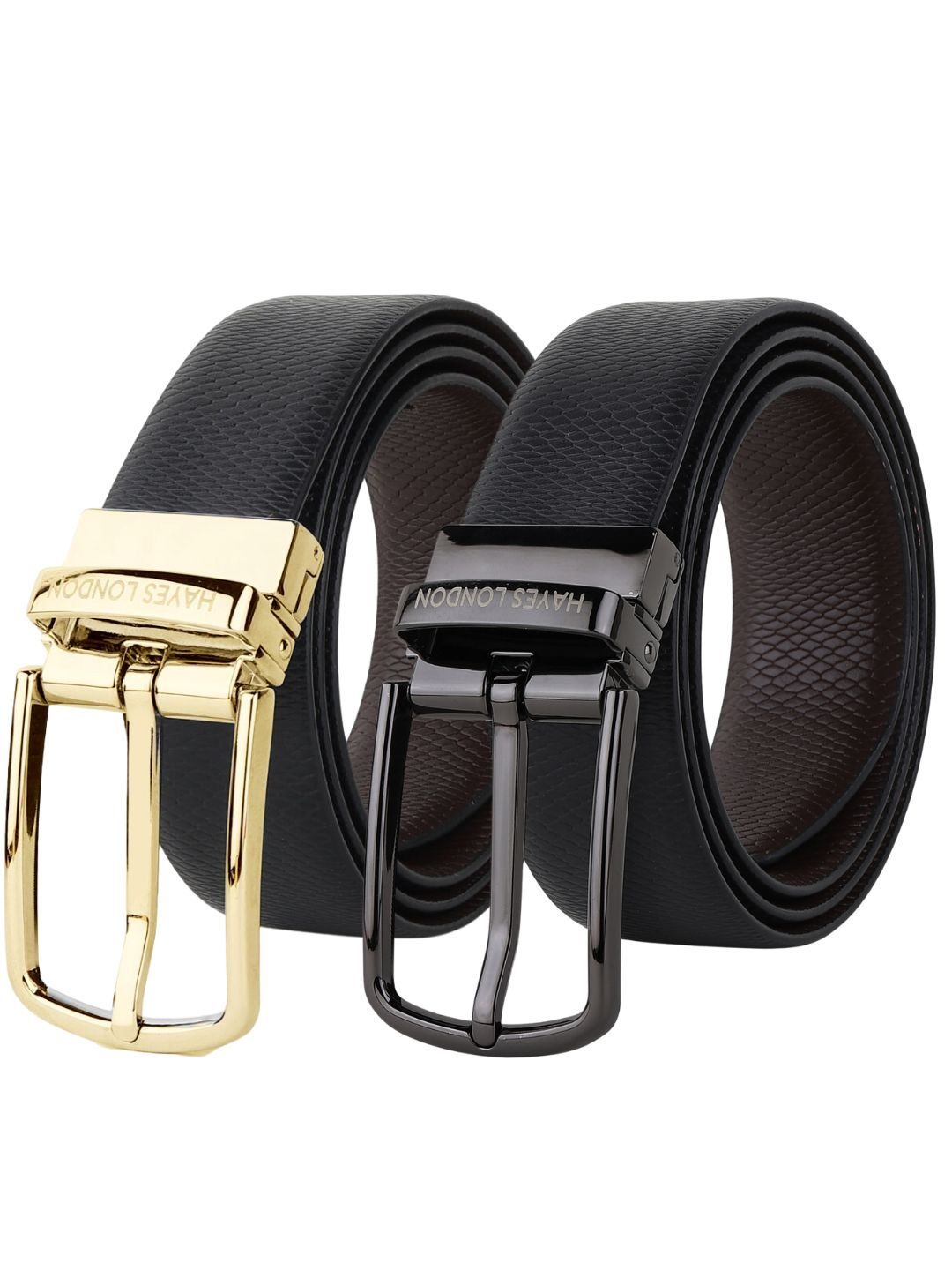 

Hayes London Men Leather Belts Combo Pack Of 2 Genuine Premium Reversible Formal Belt, Black