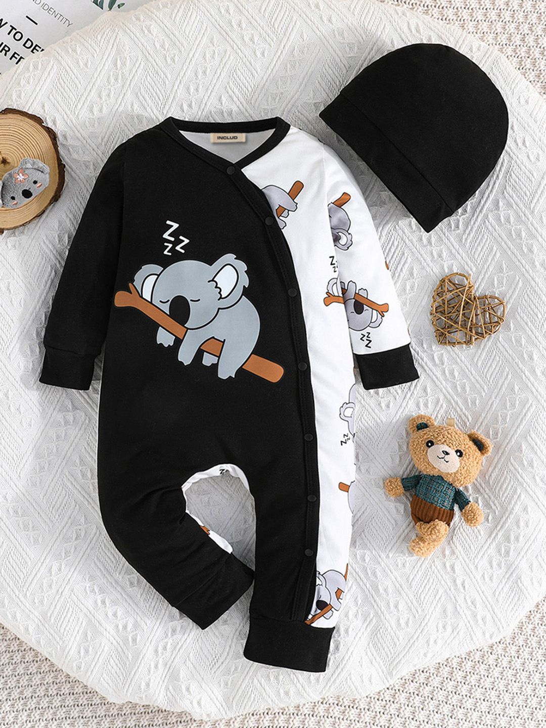 

INCLUD Infants Boys Printed Rompers, Black