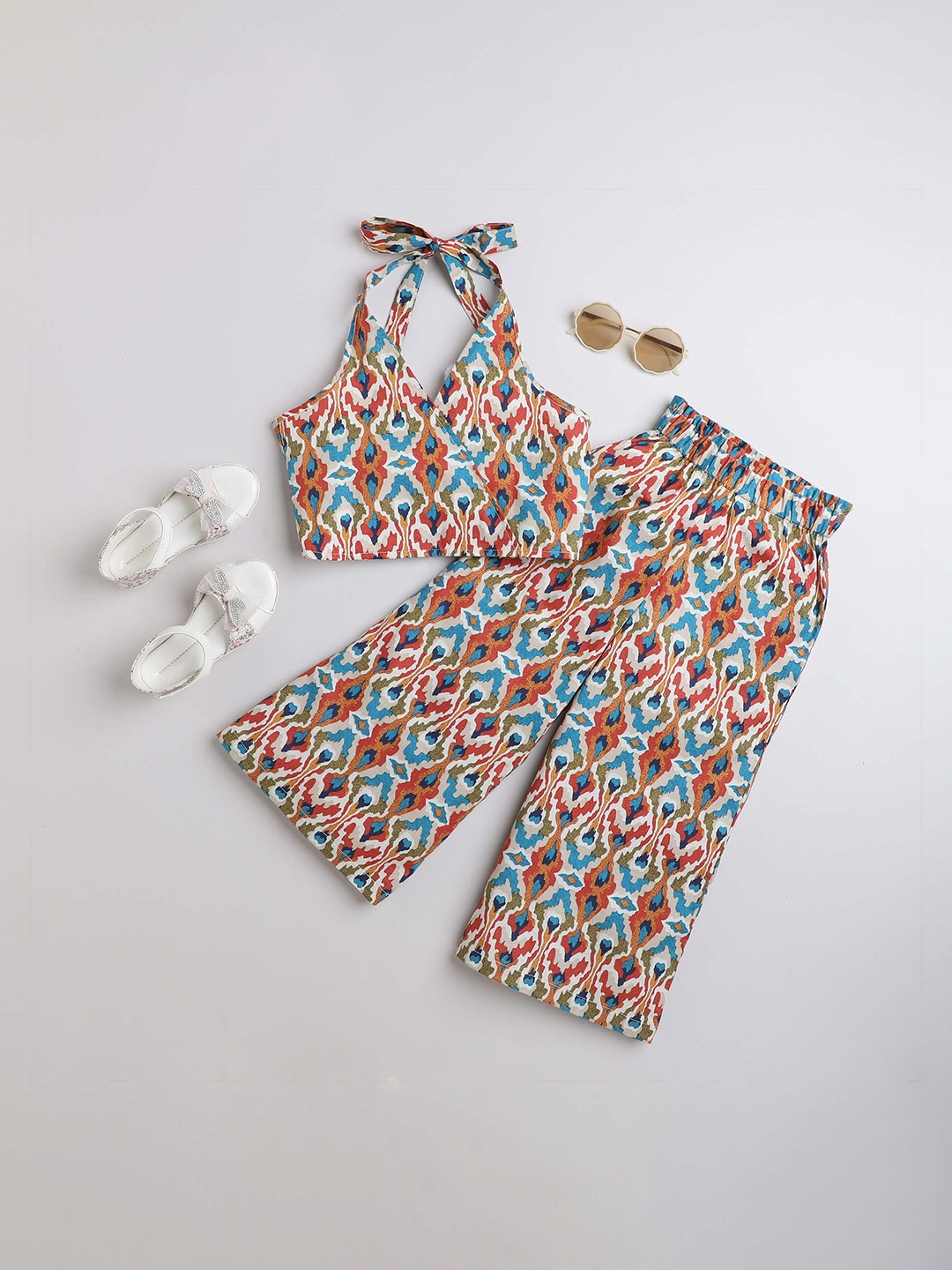 

taffykids Girls Printed Top with Trousers, Brown