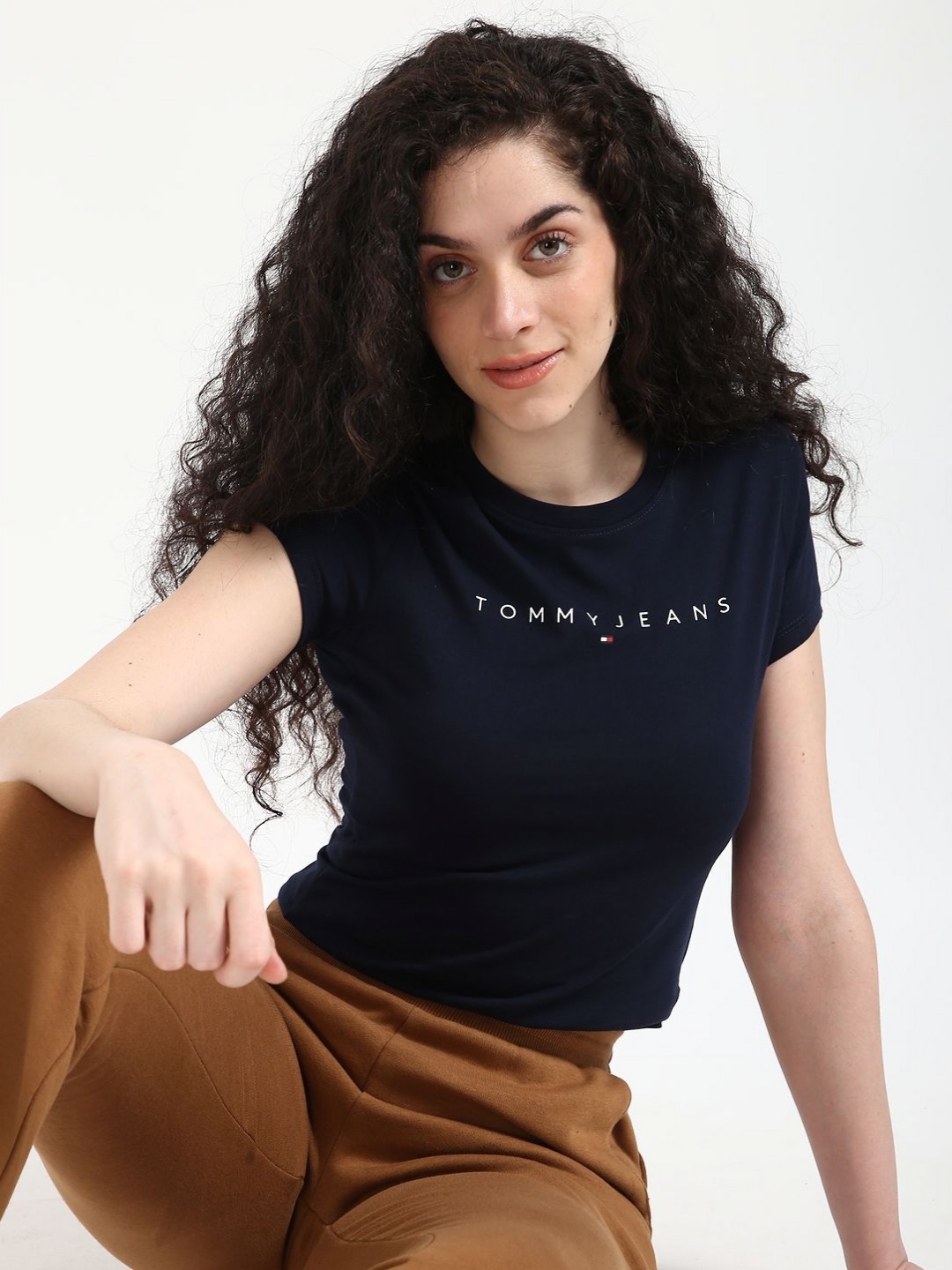 

Tommy Hilfiger Women Typography Pockets Slim Fit T-shirt, Blue