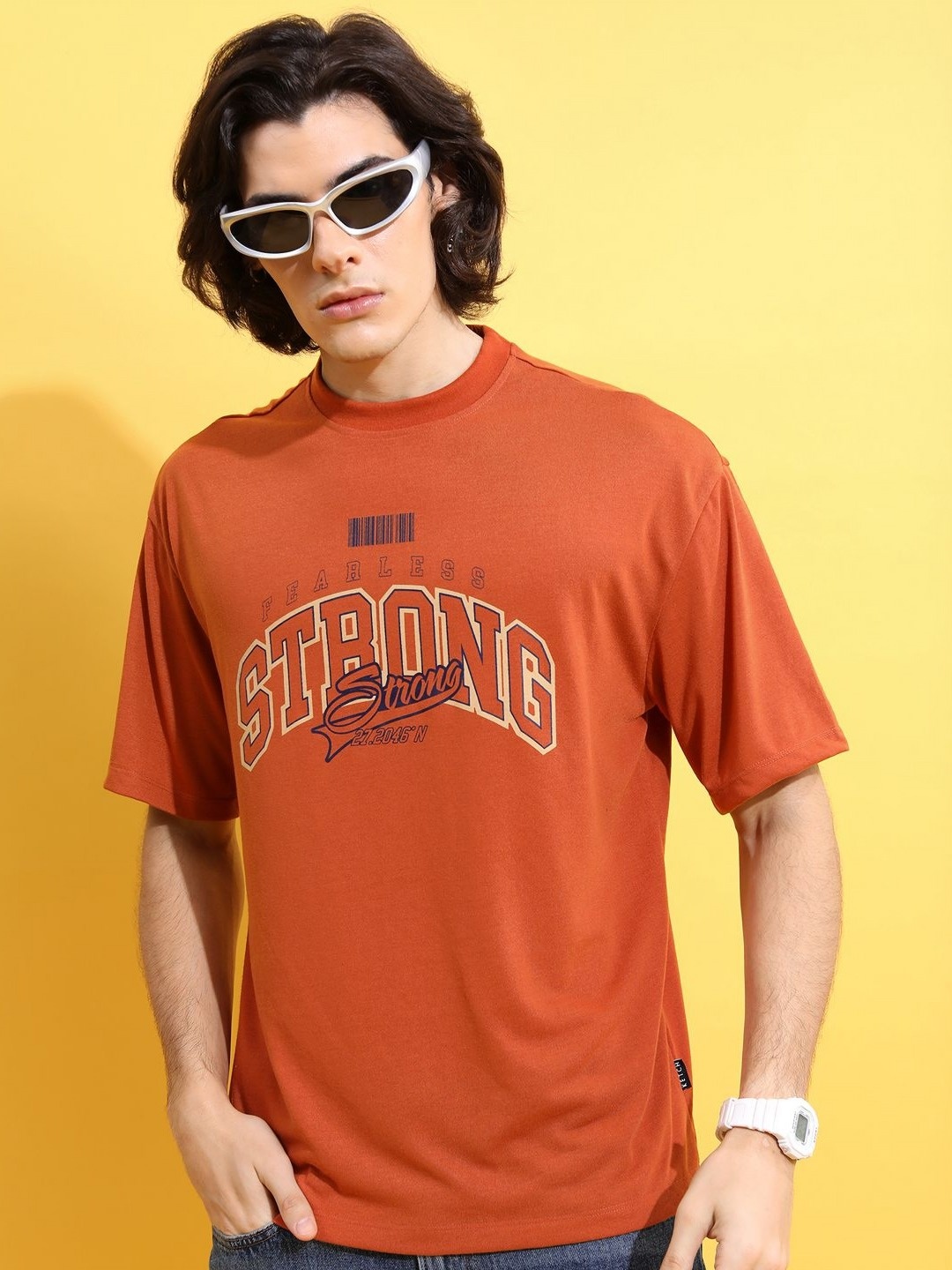 

KETCH Men Graphic Printed Round Neck Oversized T-shirt, Rust