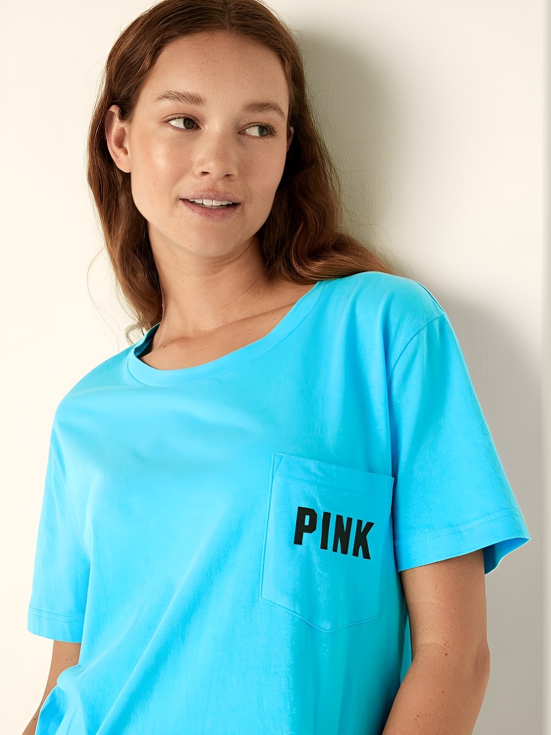

Victoria's Secret Women Typography Printed Round Neck Cotton T-shirt, Blue