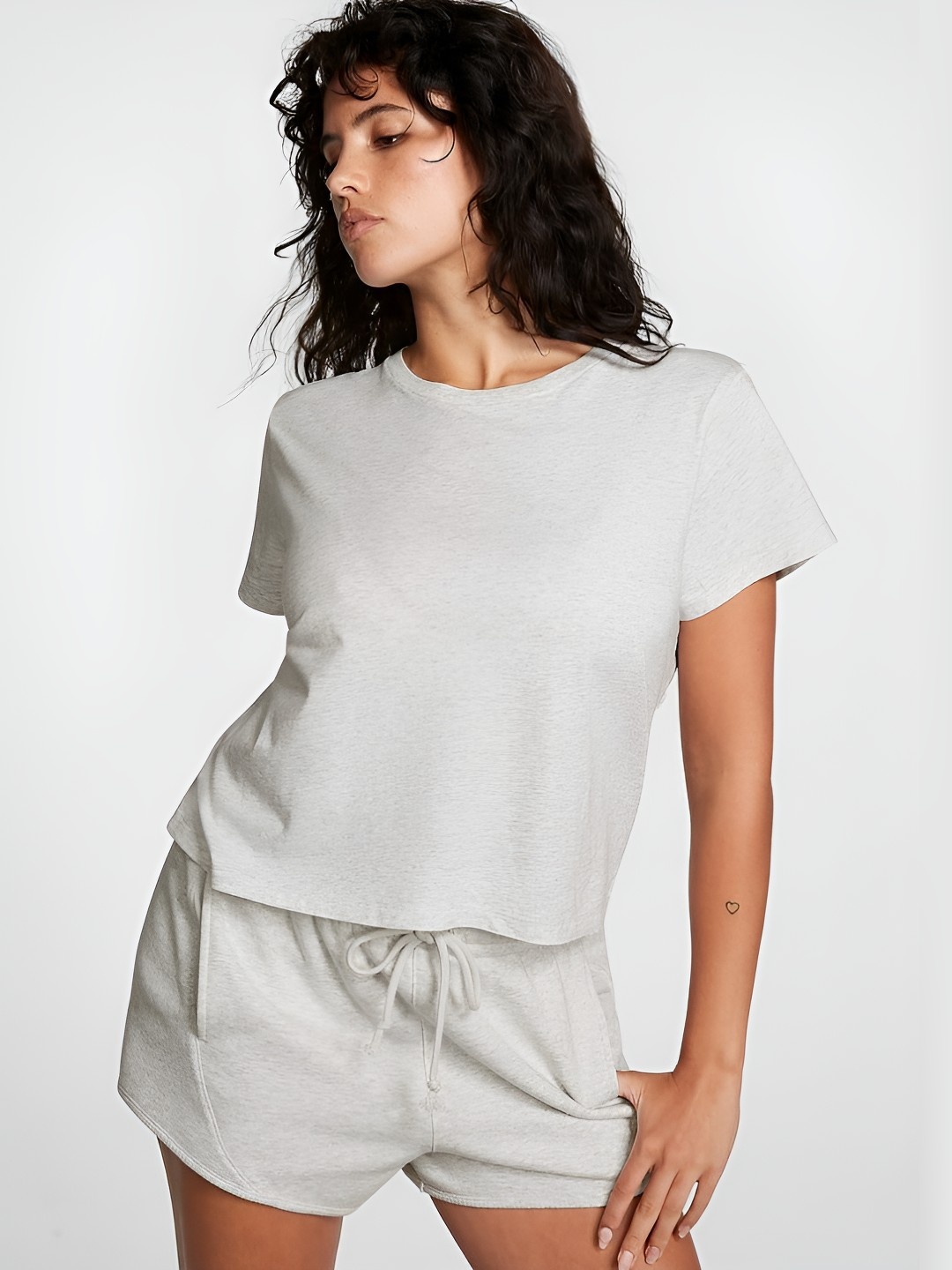 

Victoria's Secret Women Solid Round Neck Cotton T-shirt, Grey