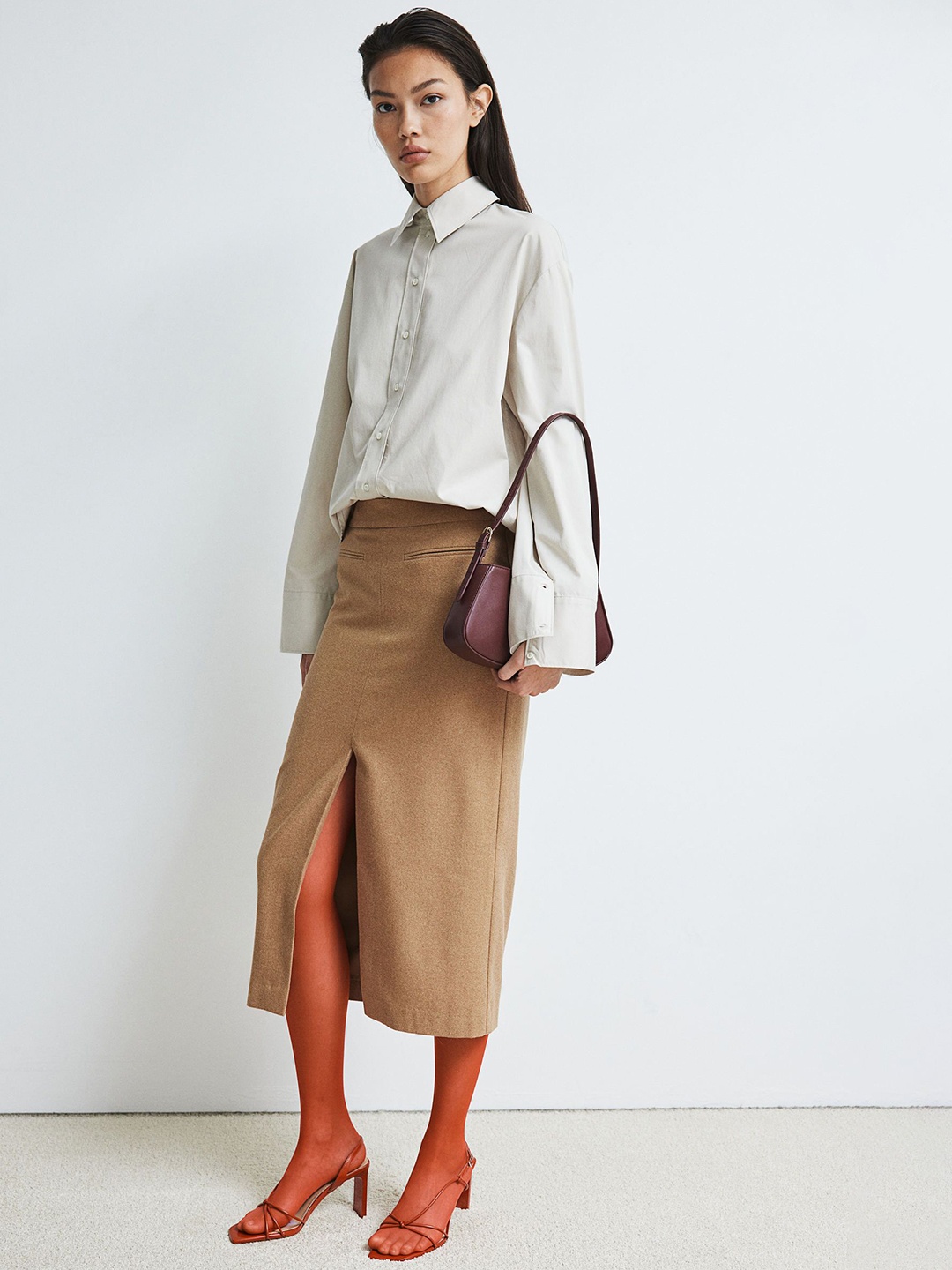 

H&M Women Wool Blend Pencil Skirt, Beige