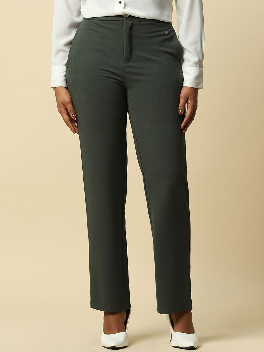 

Allen Solly Woman Regular Fit Formal Trousers, Olive