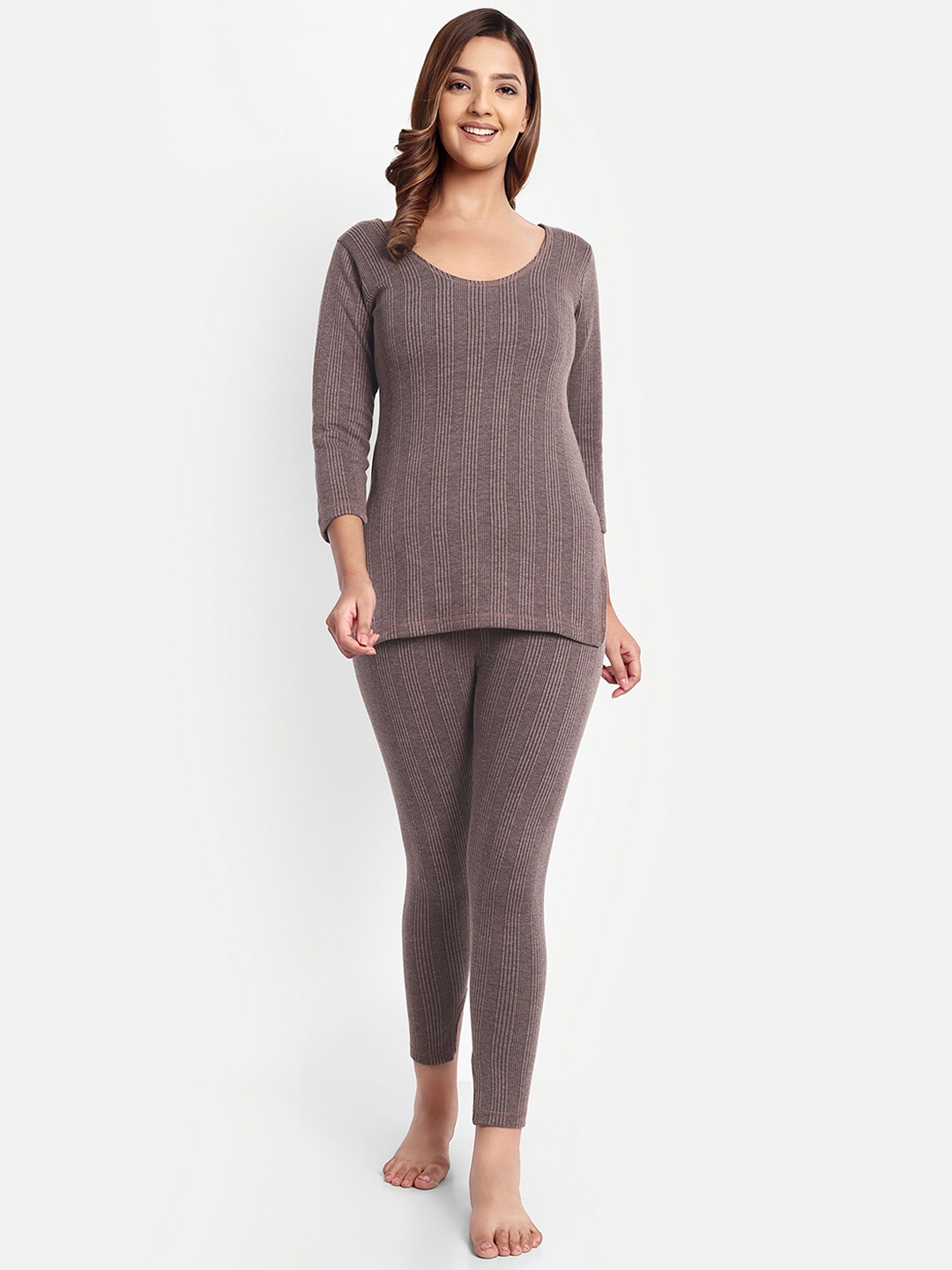 

ZEFFIT Cotton Striped Thermal Set, Coffee brown