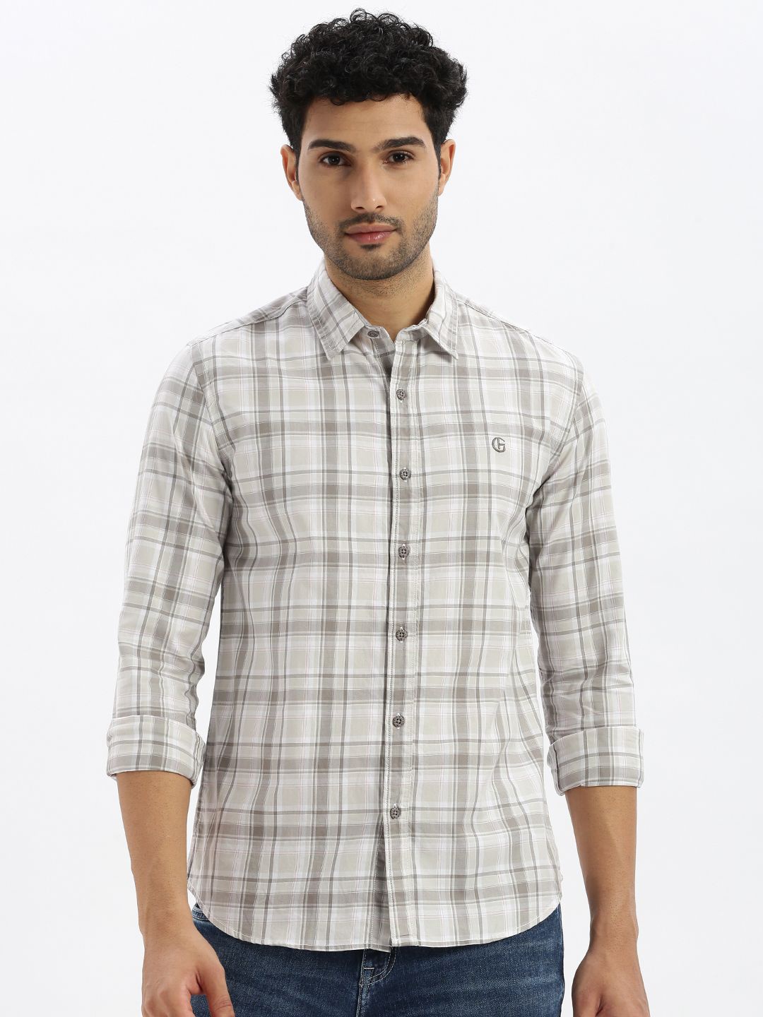 

Grit and Flair Men Slim Fit Tartan Checks Opaque Checked Casual Shirt, Grey
