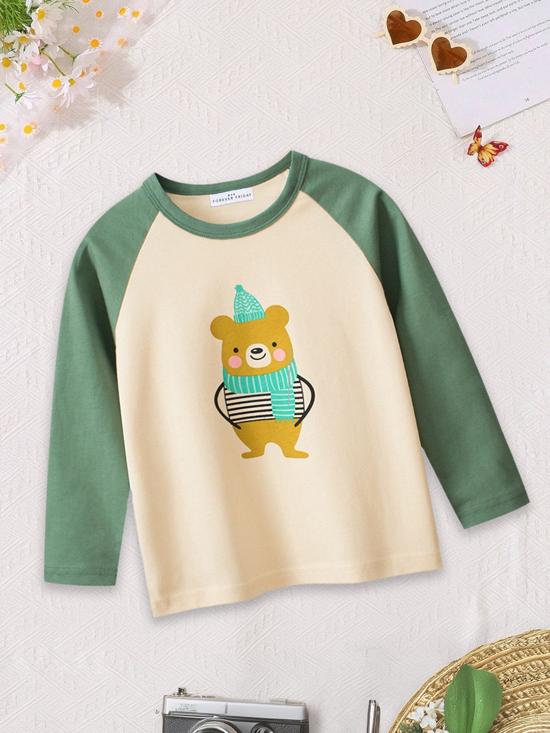 

FOREVER FRIDAY Boys Printed Extended Sleeves Applique T-shirt, Green