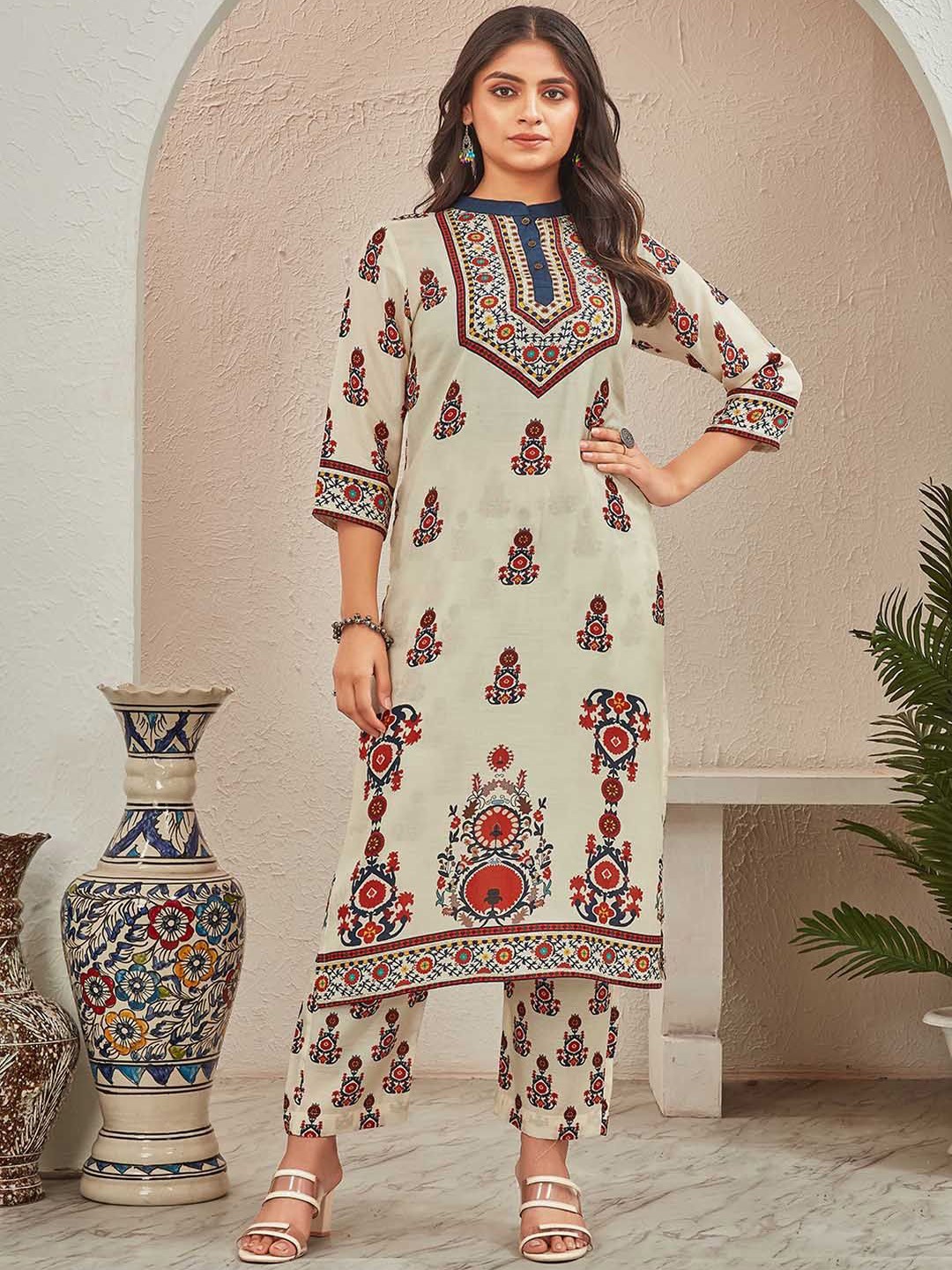 

PIRRA DESIGNS Women Ethnic Motifs Printed Regular Kurta with Trousers, Grey