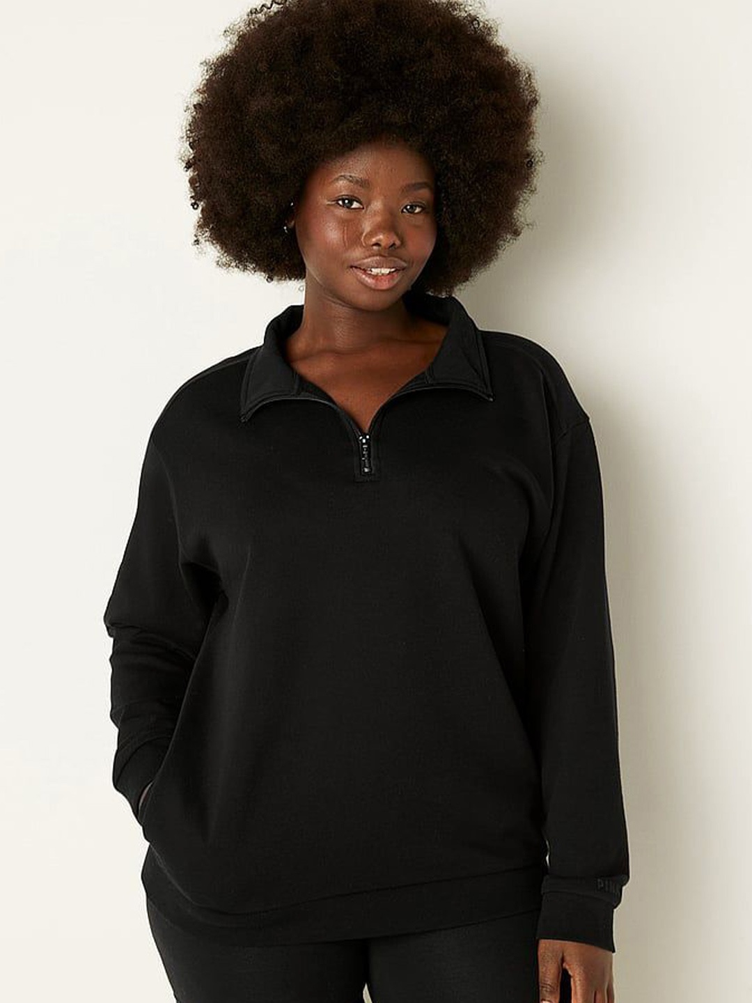 

Victoria's Secret Women Half-Zip Campus Sweatshirt, Black