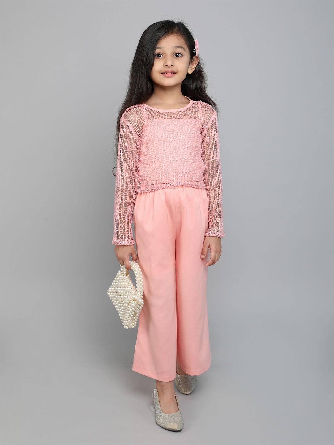 

taffykids Girls Embellished Top with Trousers, Peach