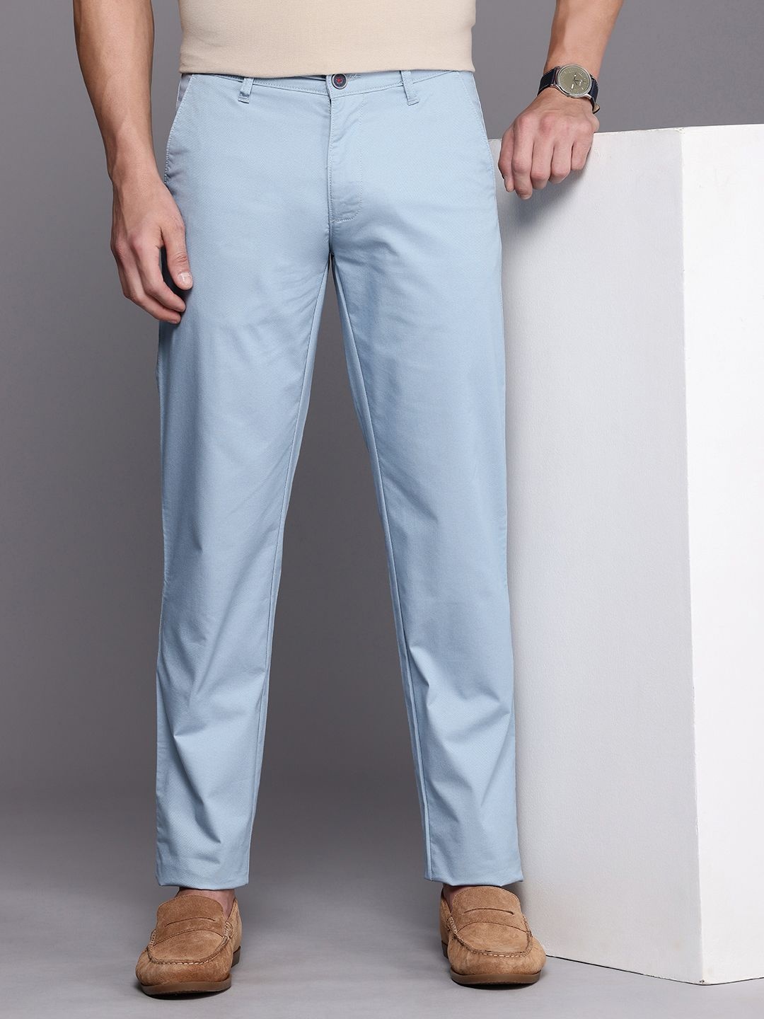

Louis Philippe Sport Men Textured Slim Fit Chinos Trousers, Blue